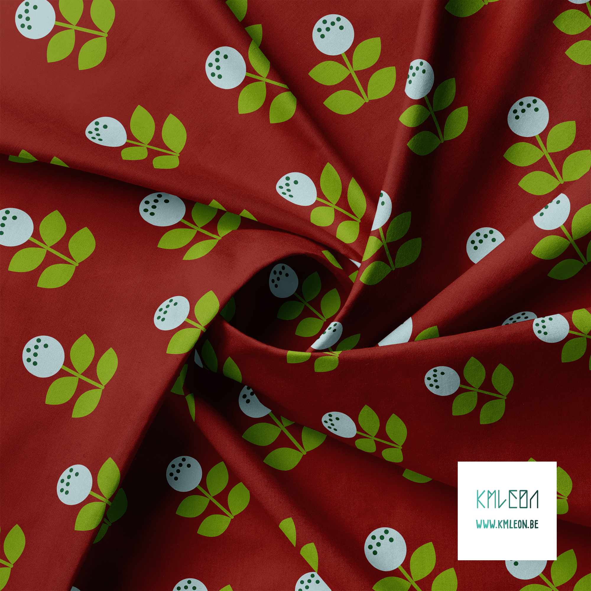 Grote lichtblauwe en groene bloemen stof