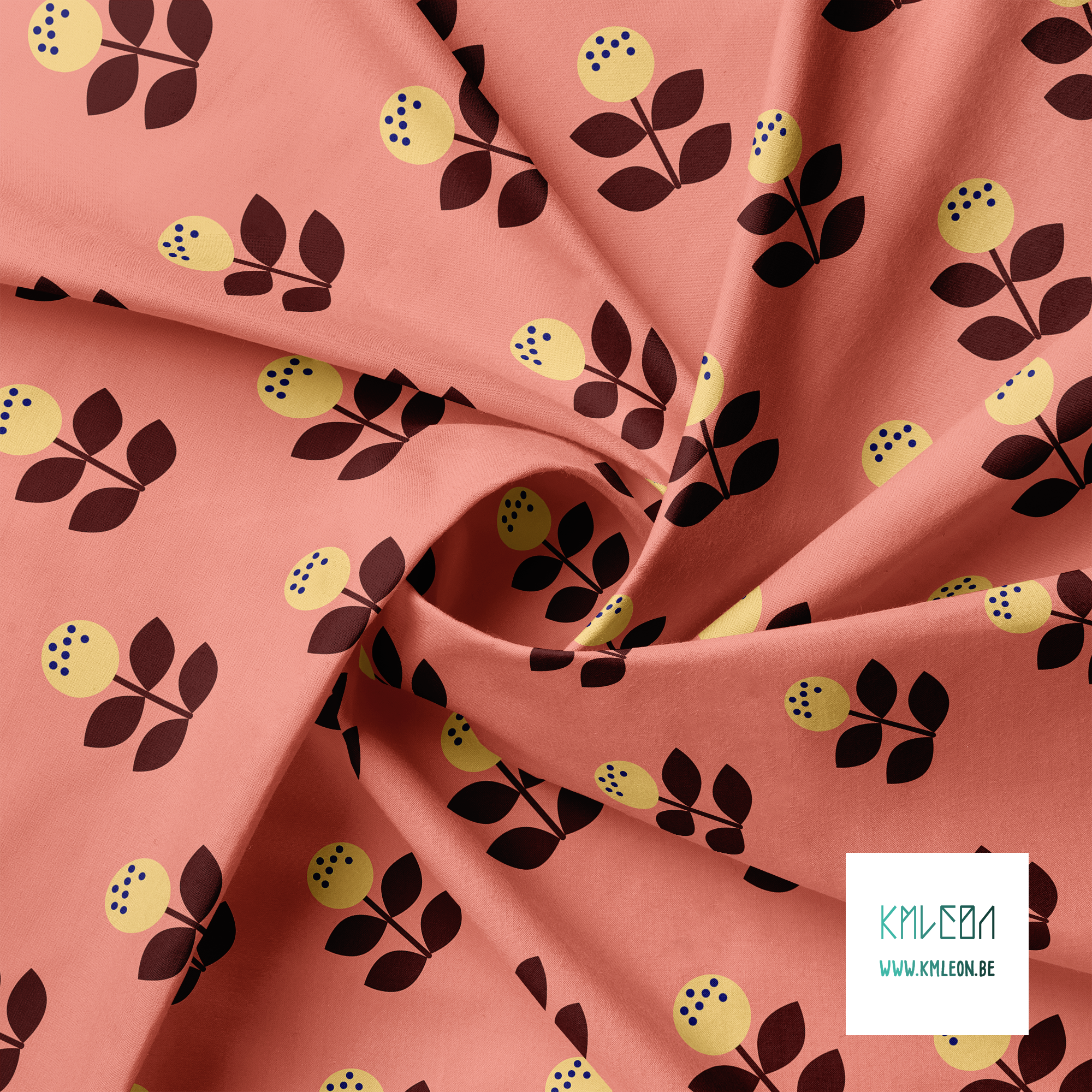 Grote gele en bruine bloemen stof