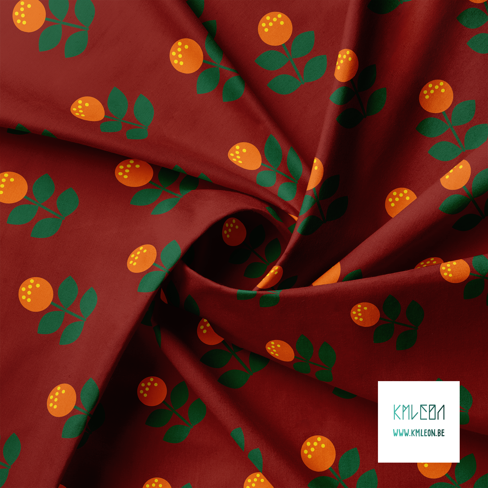 Grote oranje en groene bloemen stof