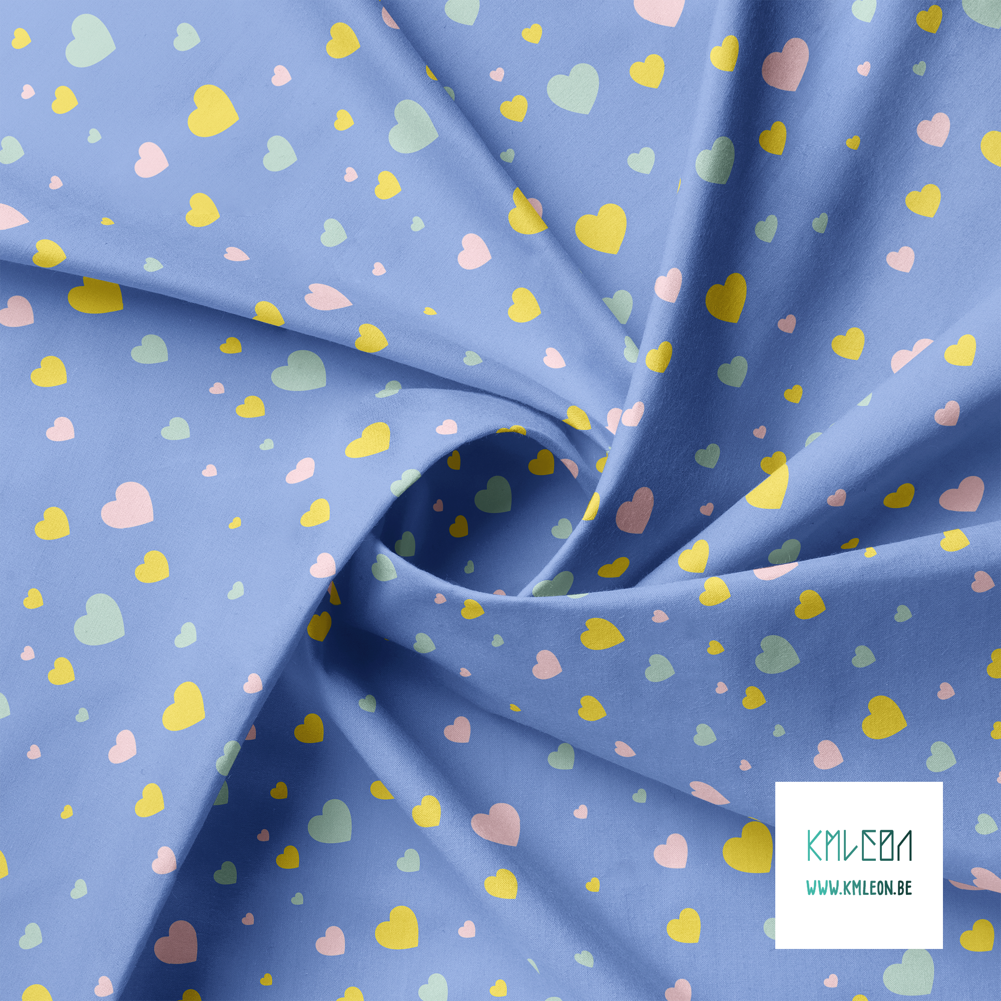 Roze, gele en muntgroene hartjes stof