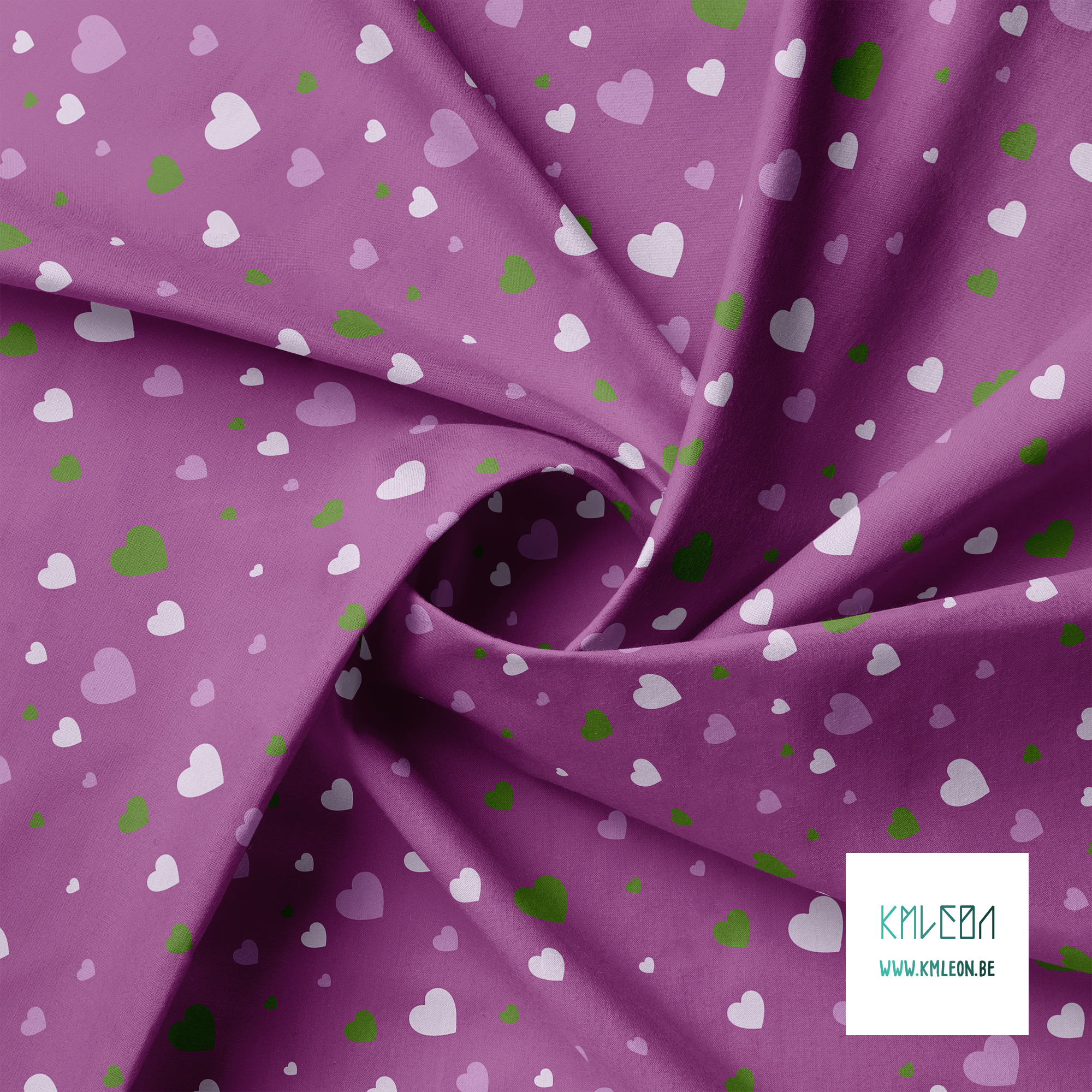 Paarse en groene hartjes stof