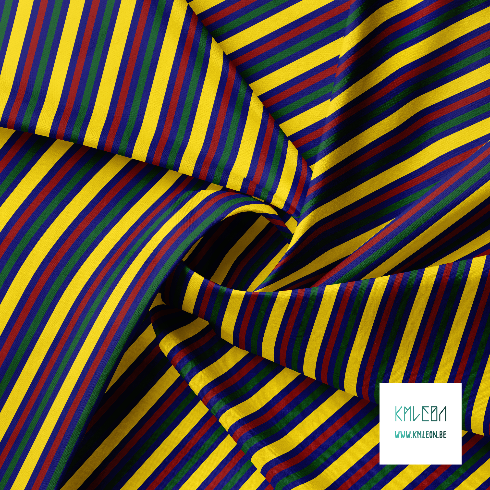 Horizontale strepen in geel, rood en groen stof