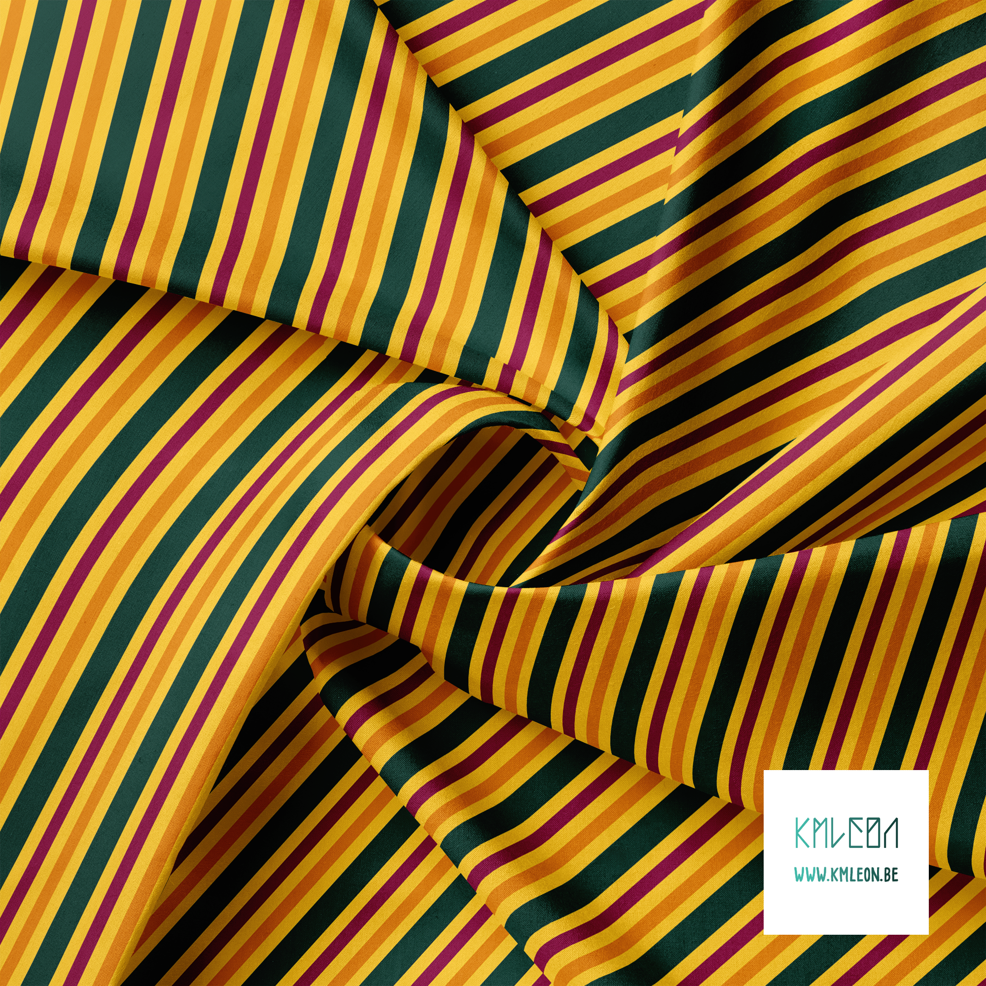 Horizontale strepen in groen, oranje en paars stof