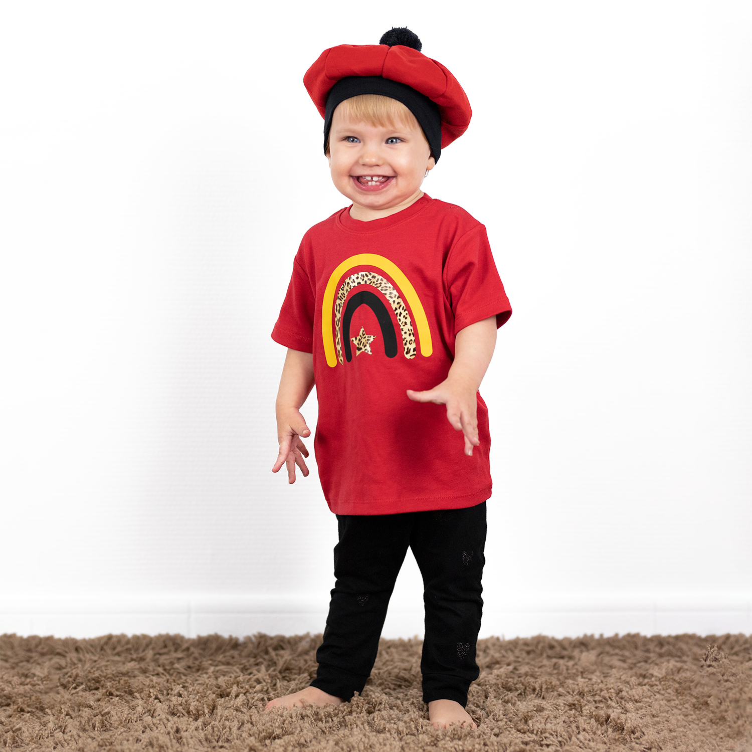 Luipaard regenboog baby shirt met korte mouwen