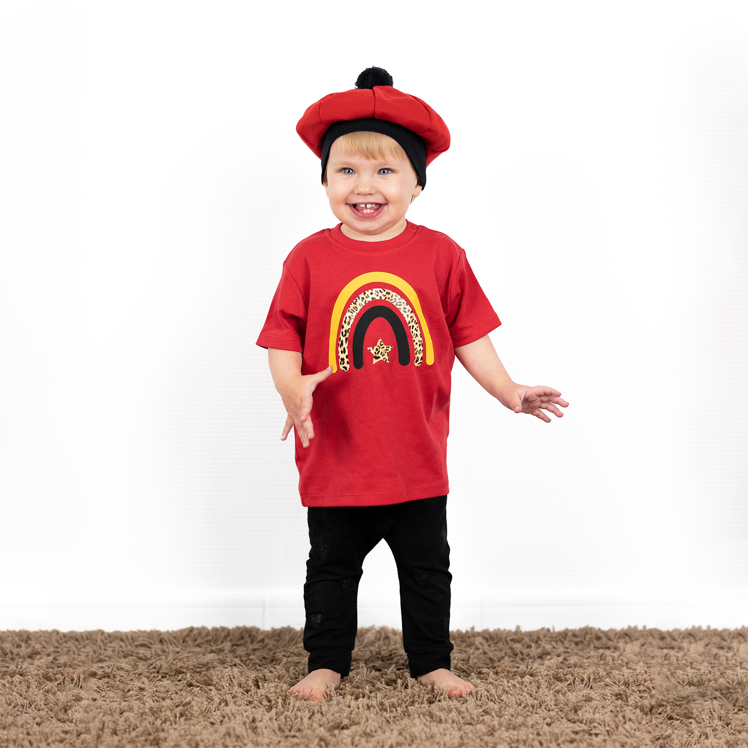 Luipaard regenboog baby shirt met korte mouwen