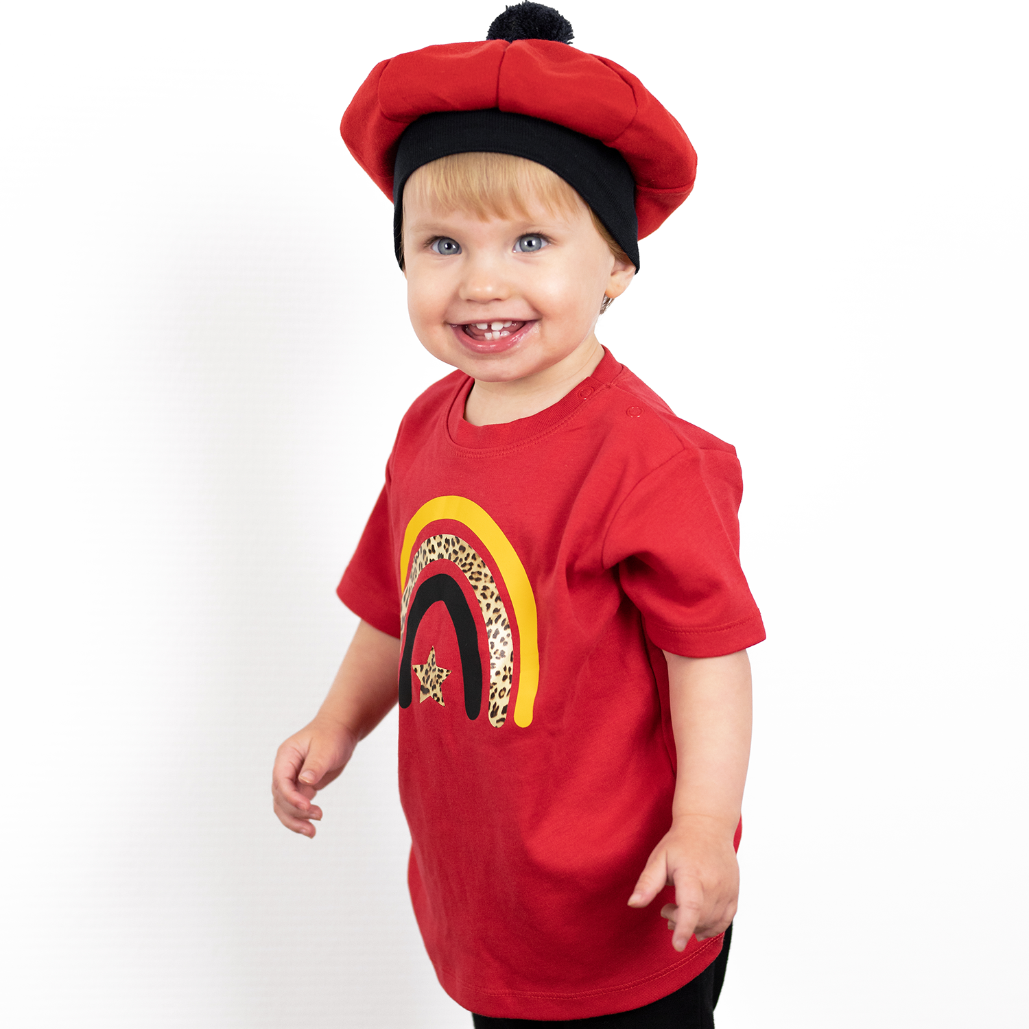 Luipaard regenboog baby shirt met korte mouwen