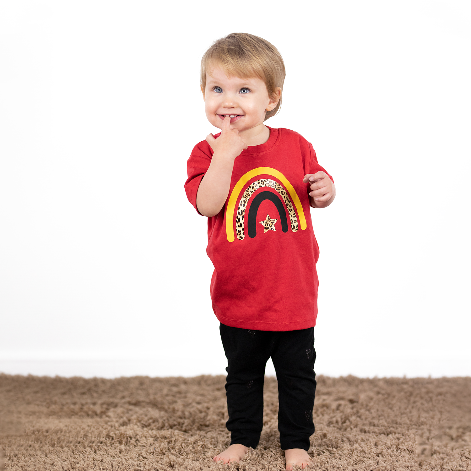 Luipaard regenboog baby shirt met korte mouwen