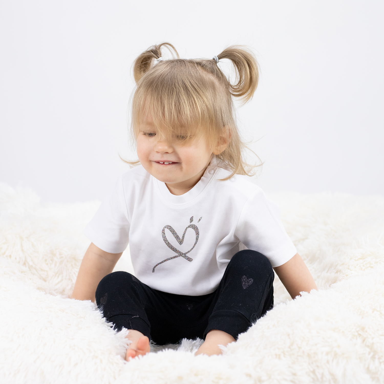 Glitter hart baby shirt met korte mouwen