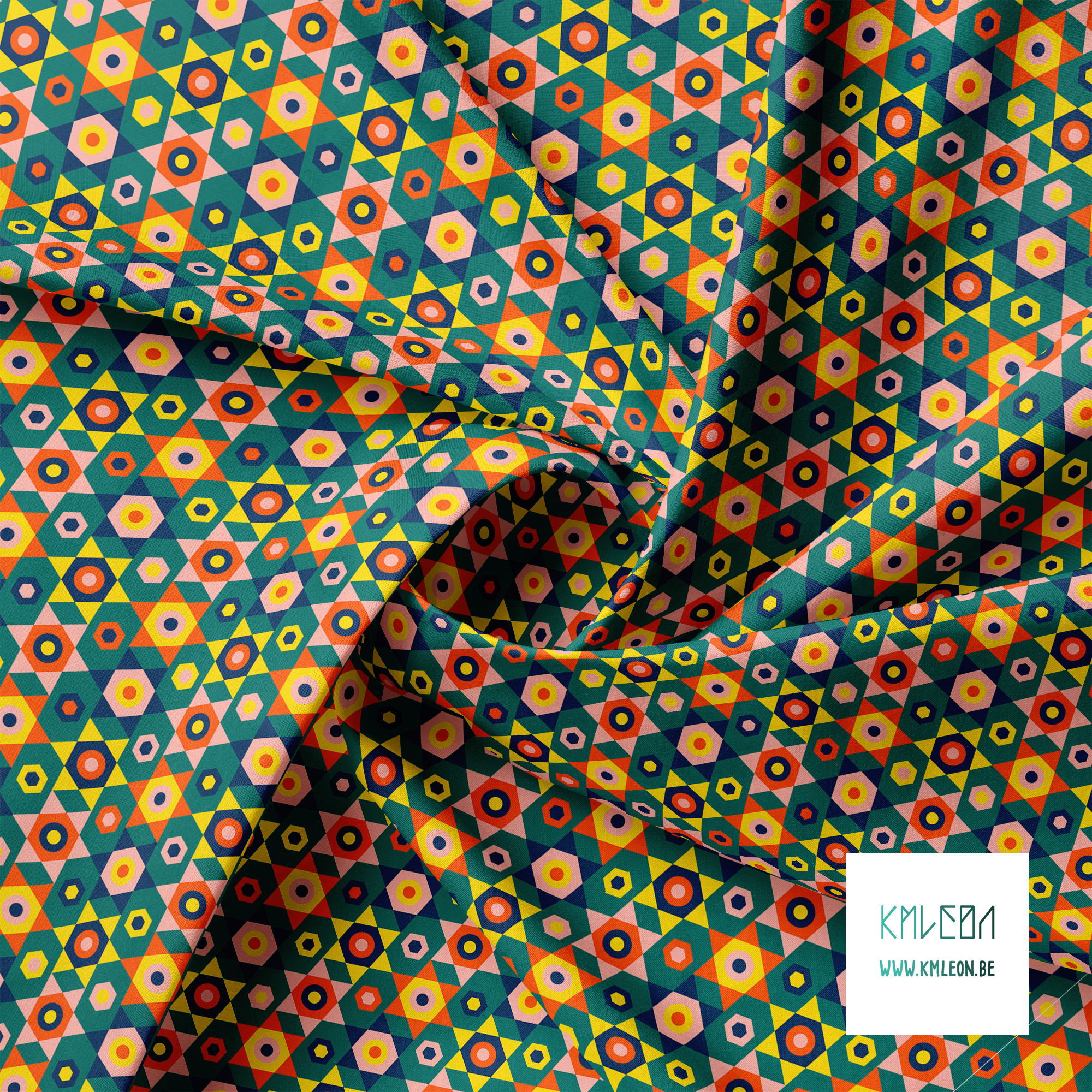 Gele, roze, oranje en donkerblauwe sterren stof