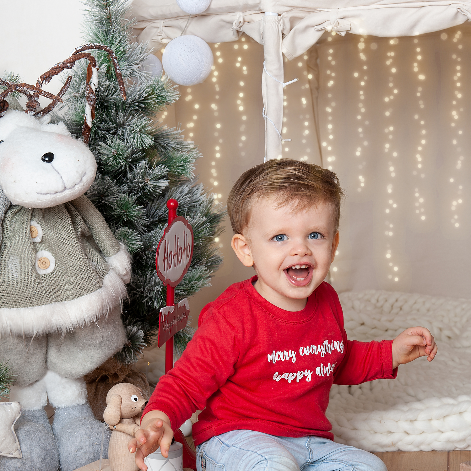 'Merry everything, Happy always' baby shirt met lange mouwen