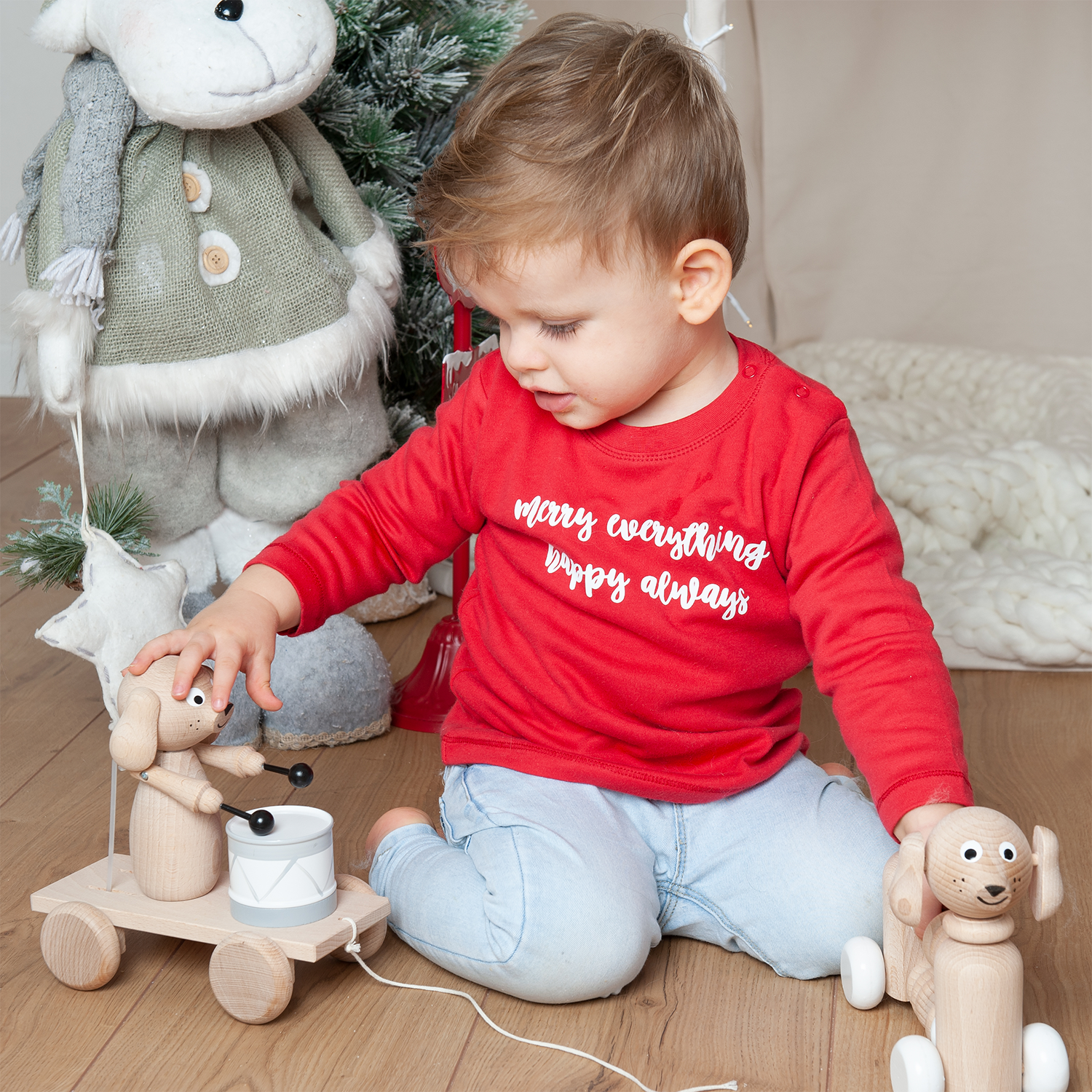 'Merry everything, Happy always' baby shirt met lange mouwen