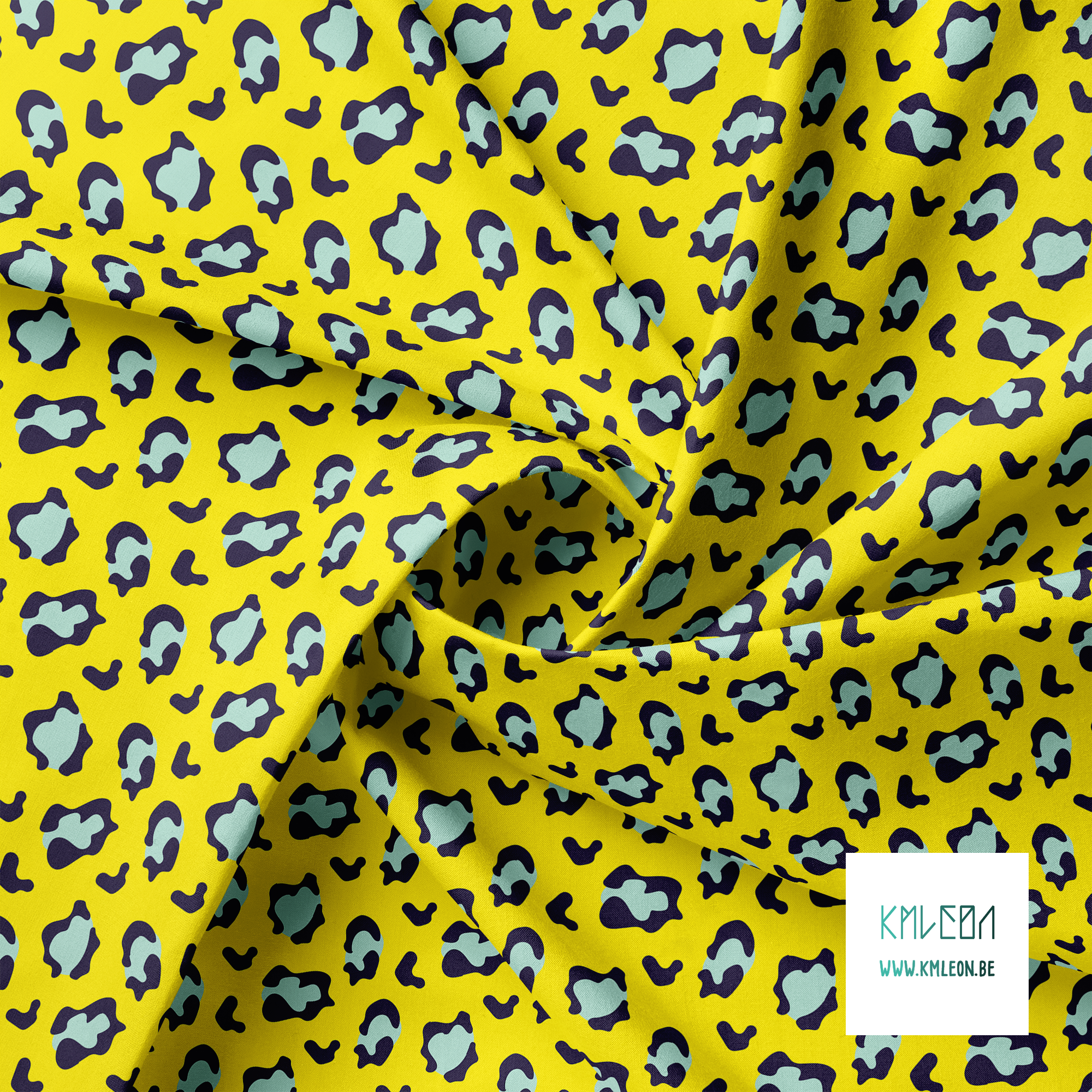 Donkerblauwe en muntgroene luipaardprint stof