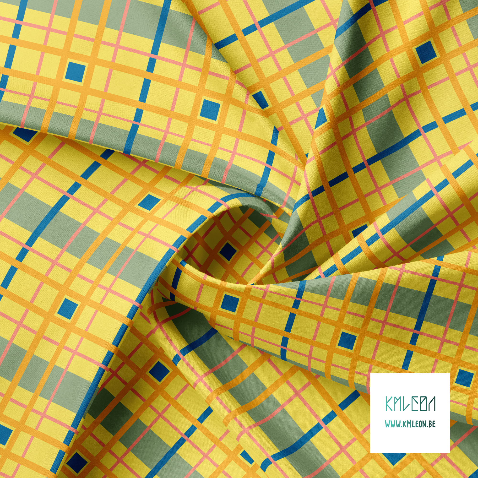 Oranje, roze en blauwe ruiten stof