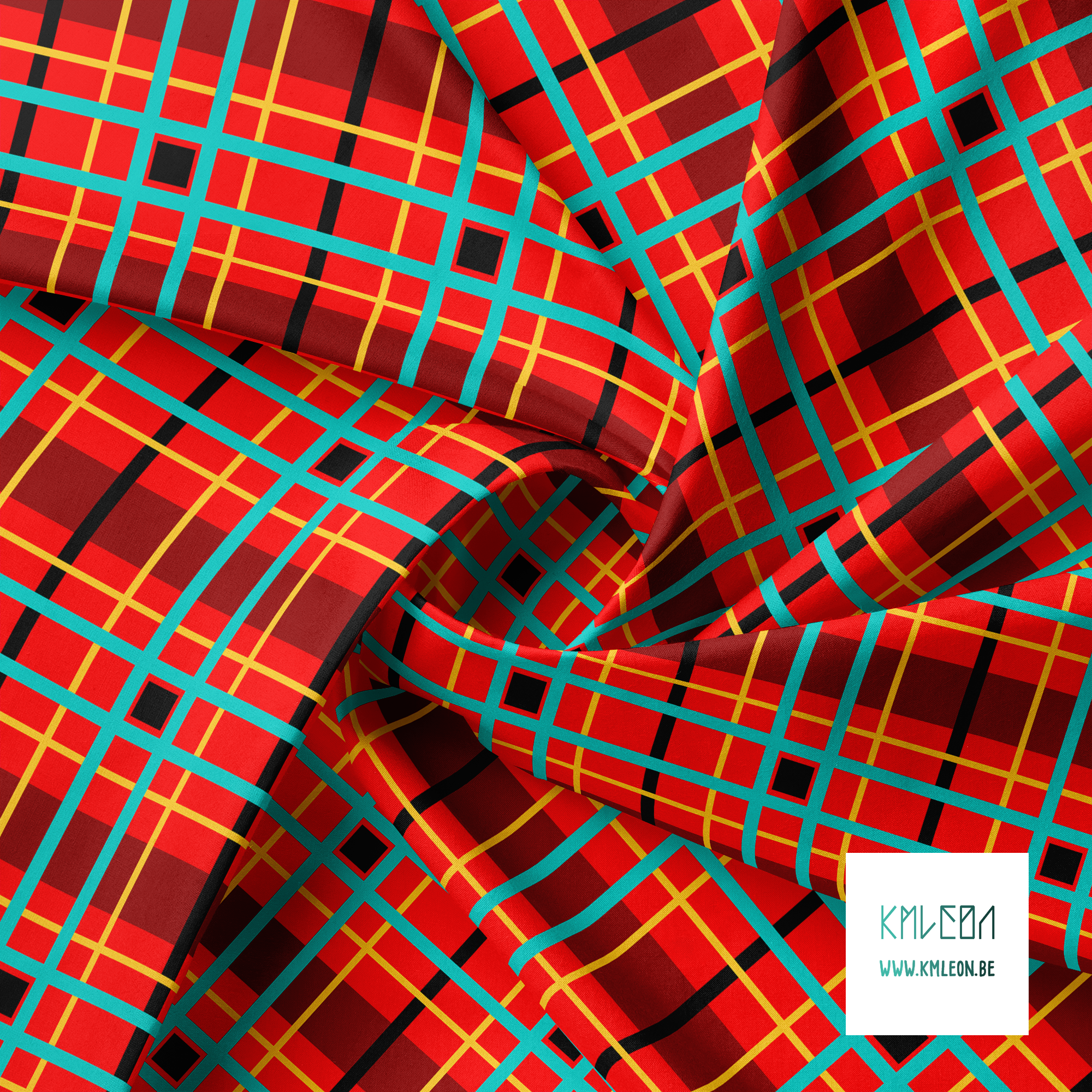 Blauwgroene, gele en zwarte ruiten stof