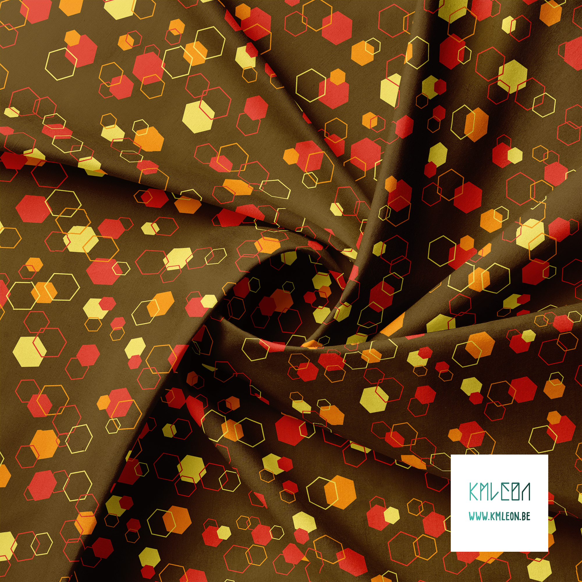 Willekeurige rode, gele en oranje achthoeken stof