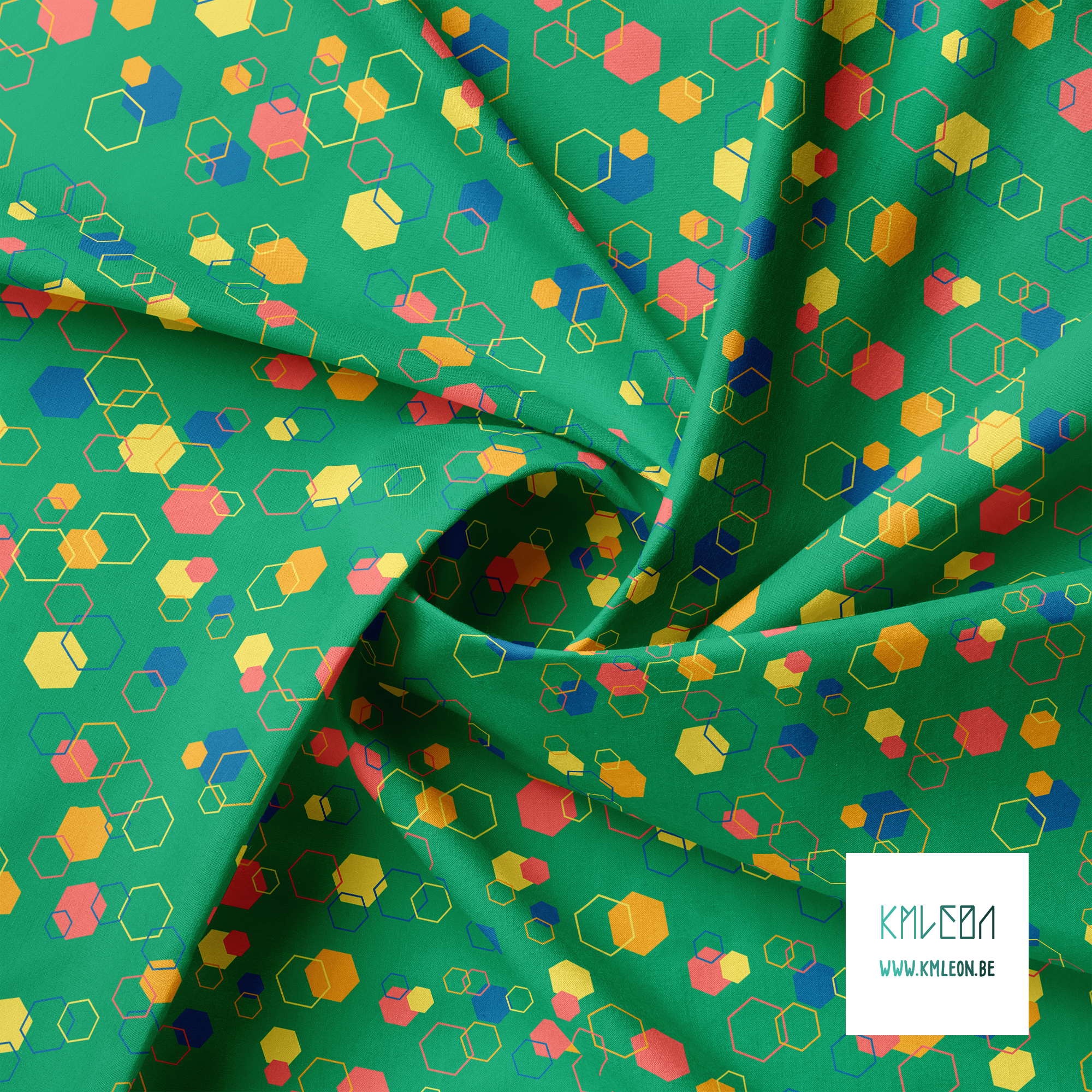 Willekeurige gele, blauwe, oranje en koraalroze achthoeken stof