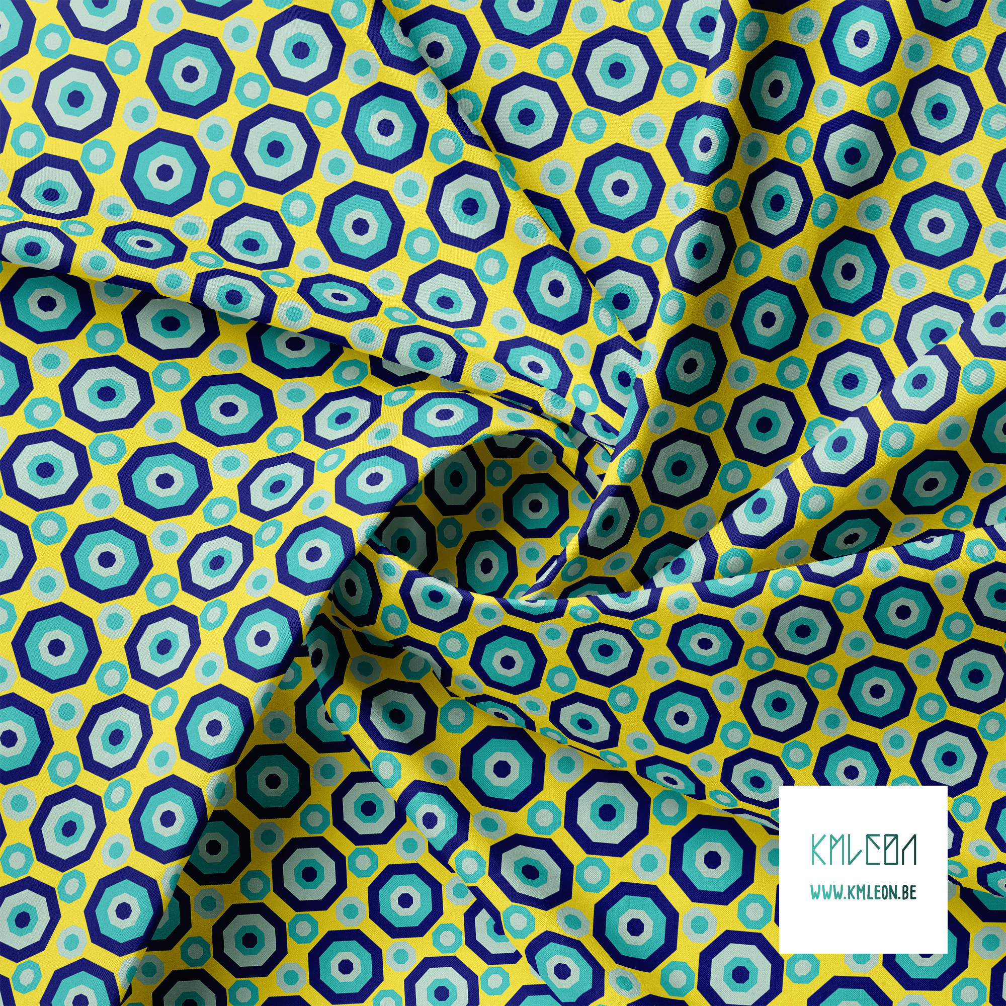 Retro achthoeken in donkerblauw en blauwgroen stof