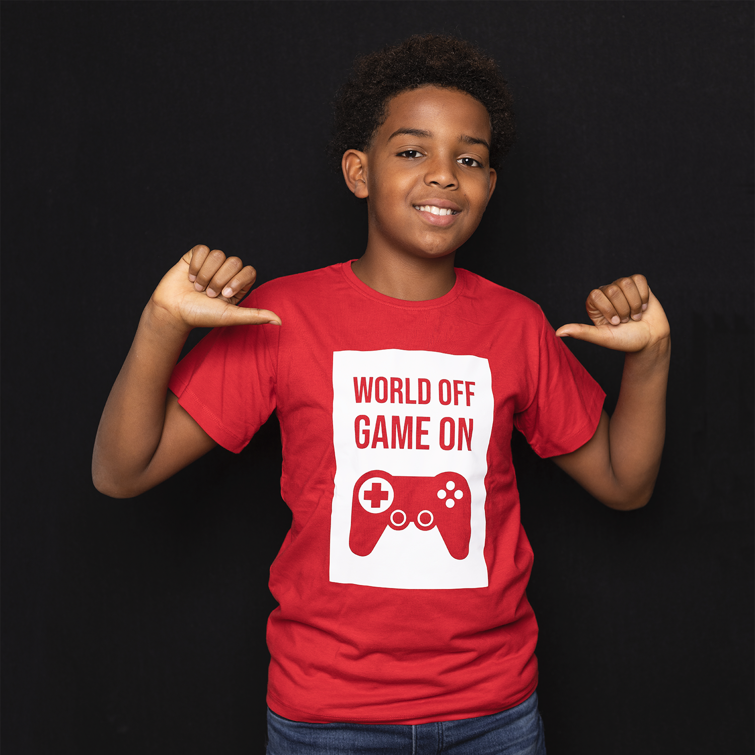 ‘World off – Game on’ kind shirt met korte mouwen