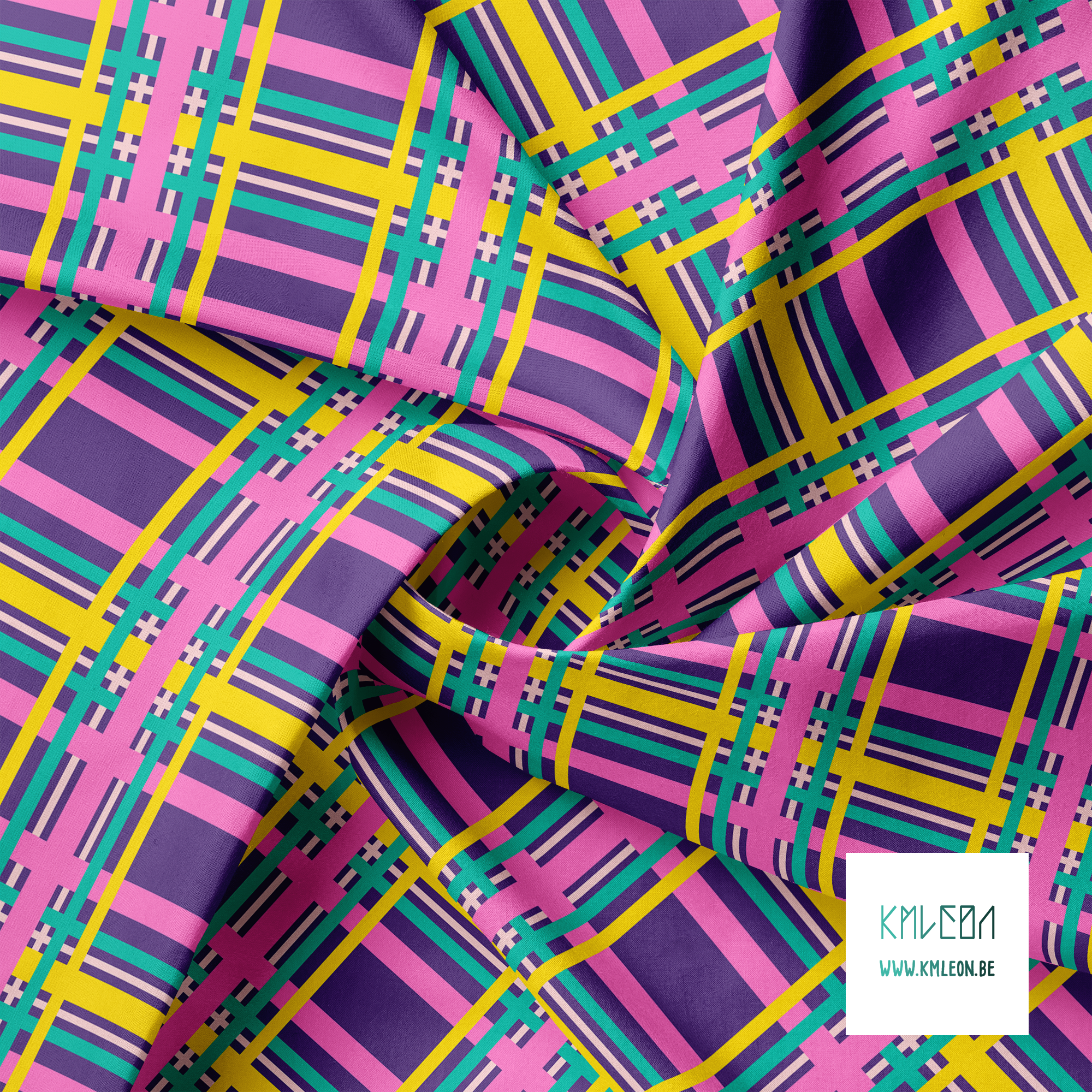 Gele, roze en groene ruiten stof