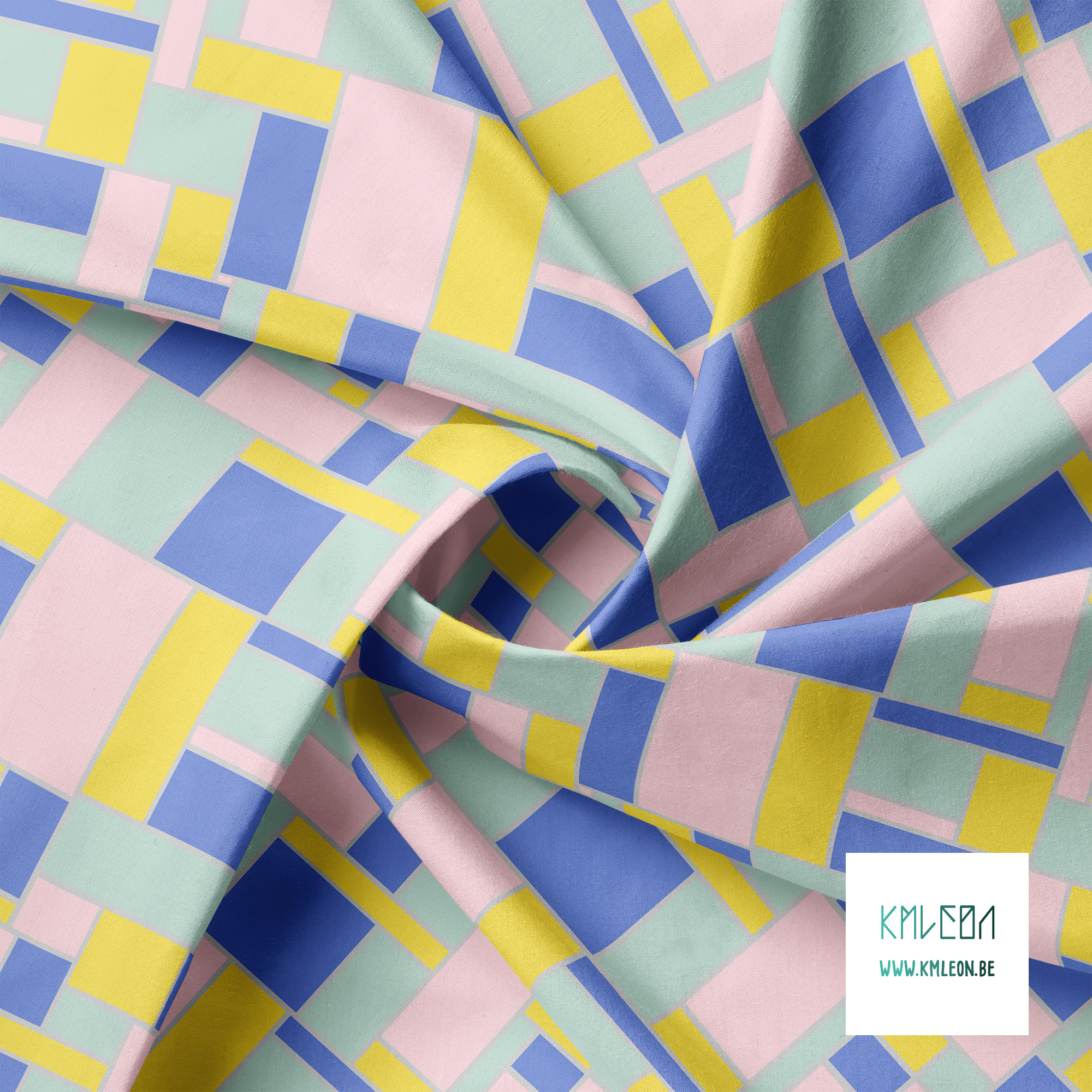 Roze, muntgroene, gele en blauwpaarse rechthoeken stof