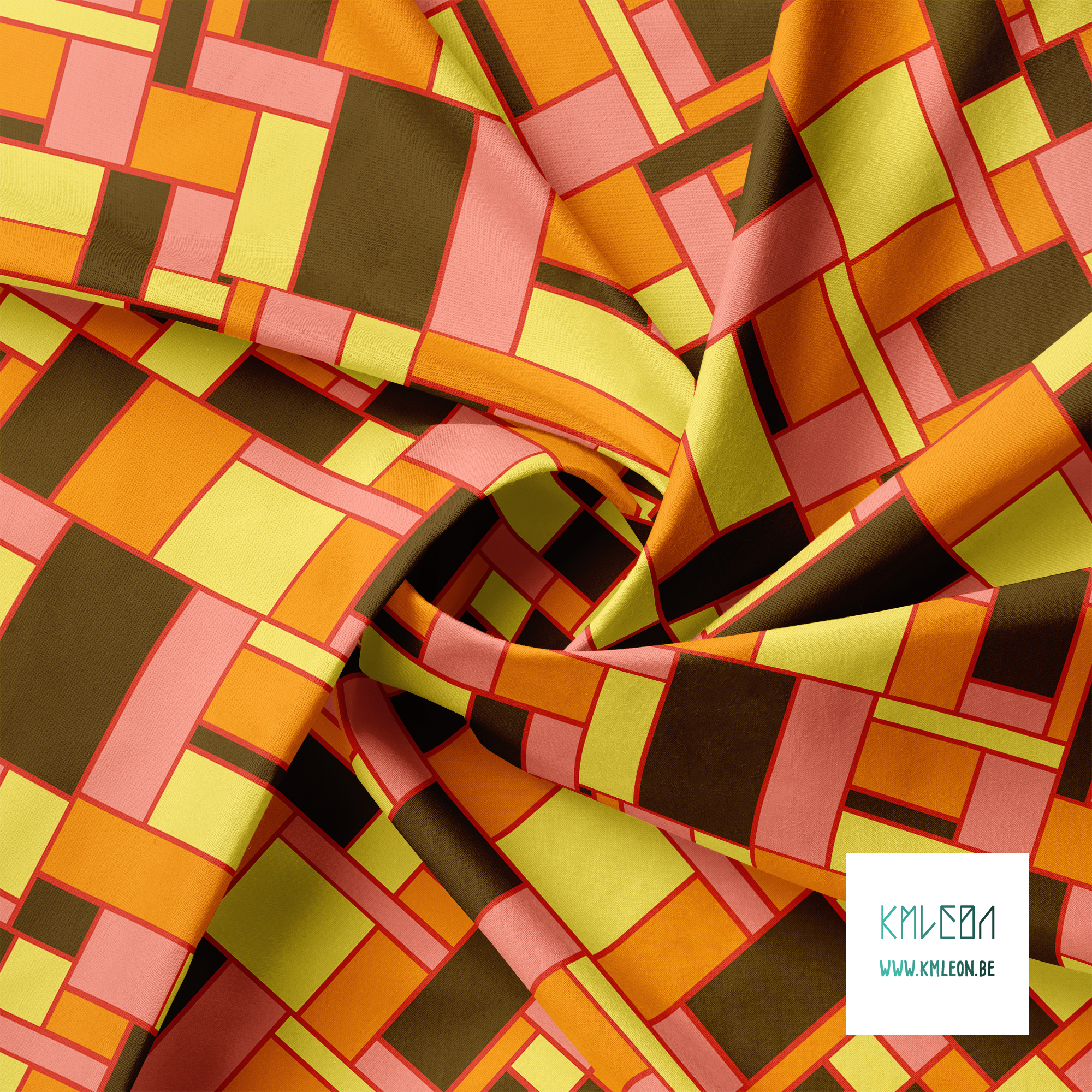 Gele, oranje, roze en bruine rechthoeken stof