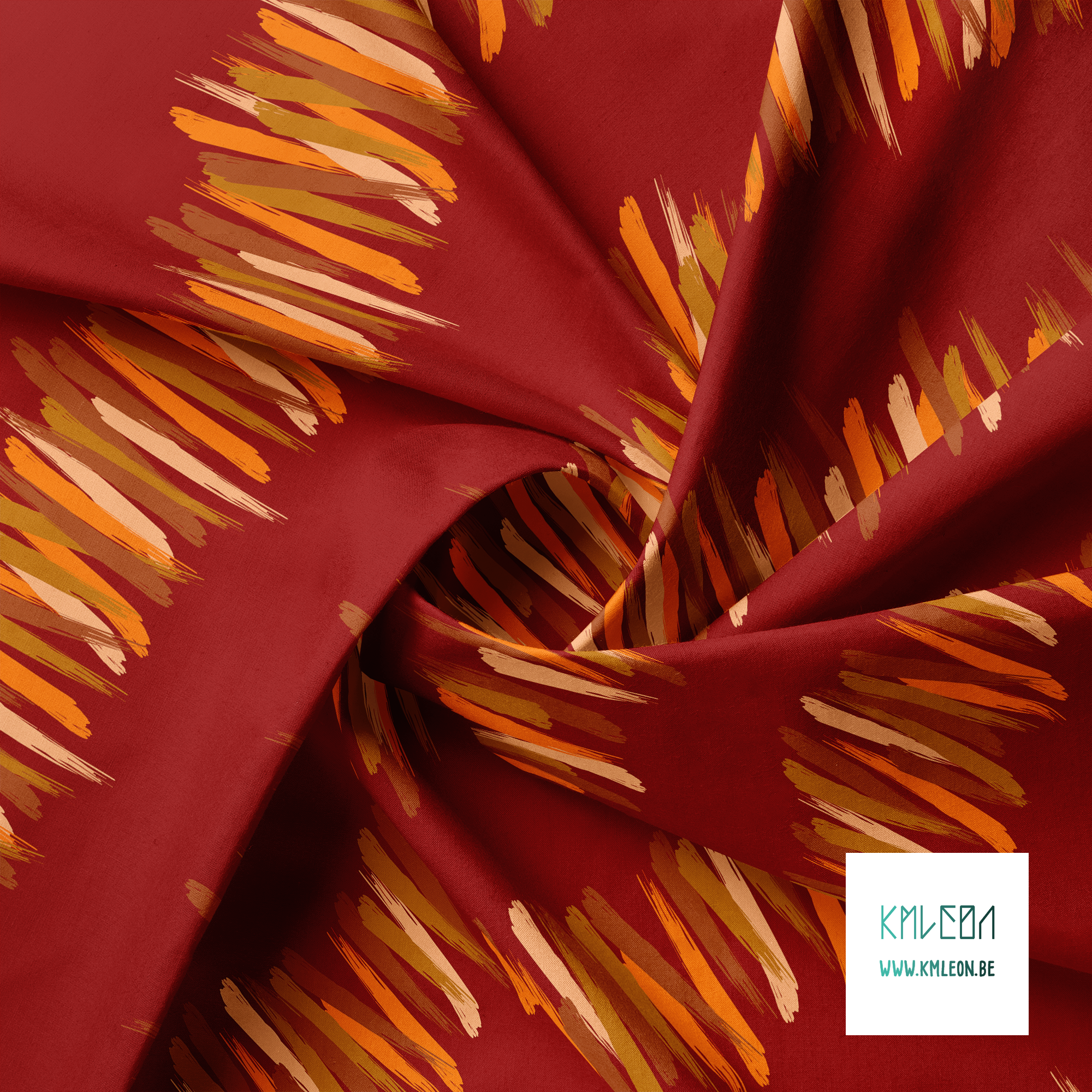 Oranje, beige en bruine penseelstreken stof