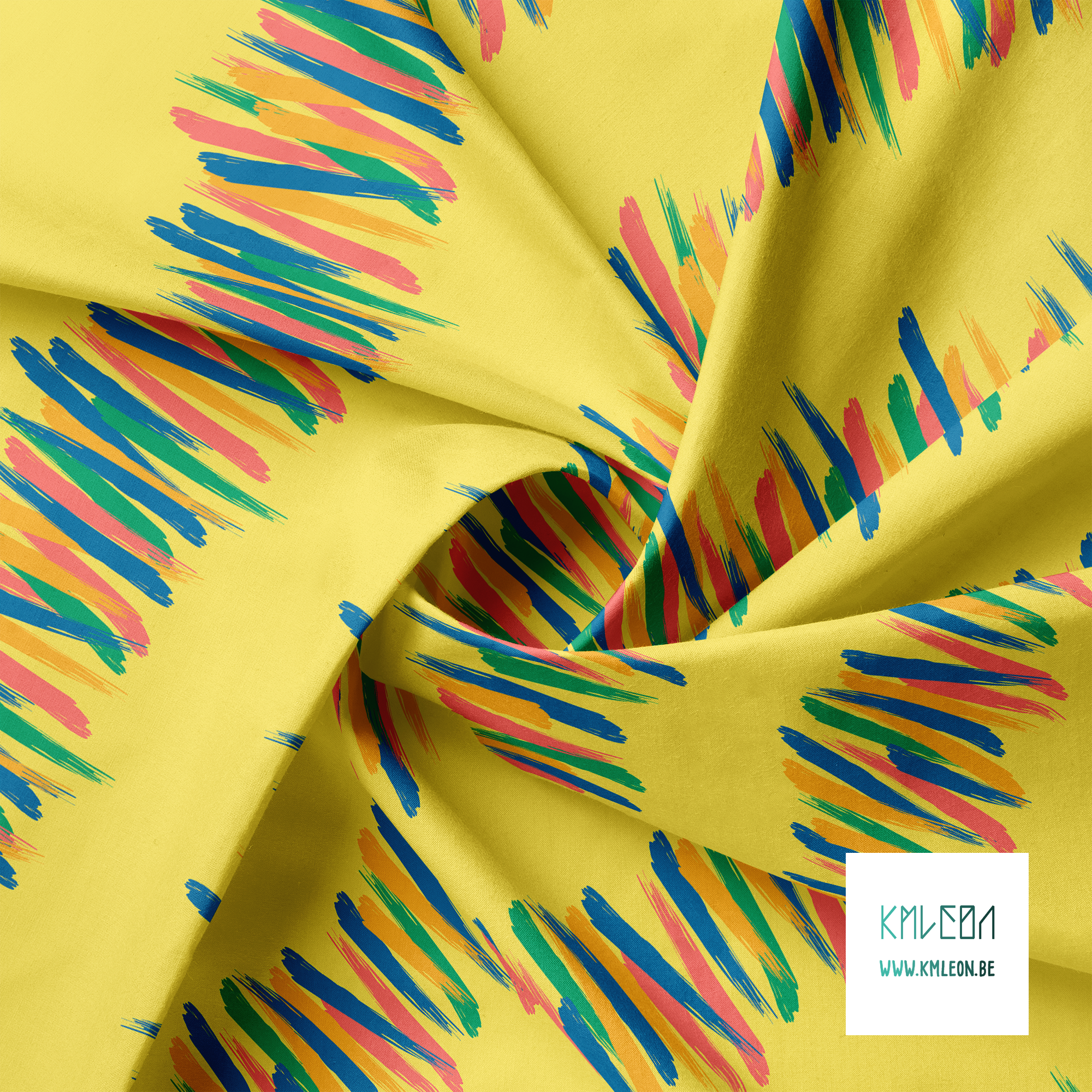 Blauwe, groene, koraalroze en oranje penseelstreken stof