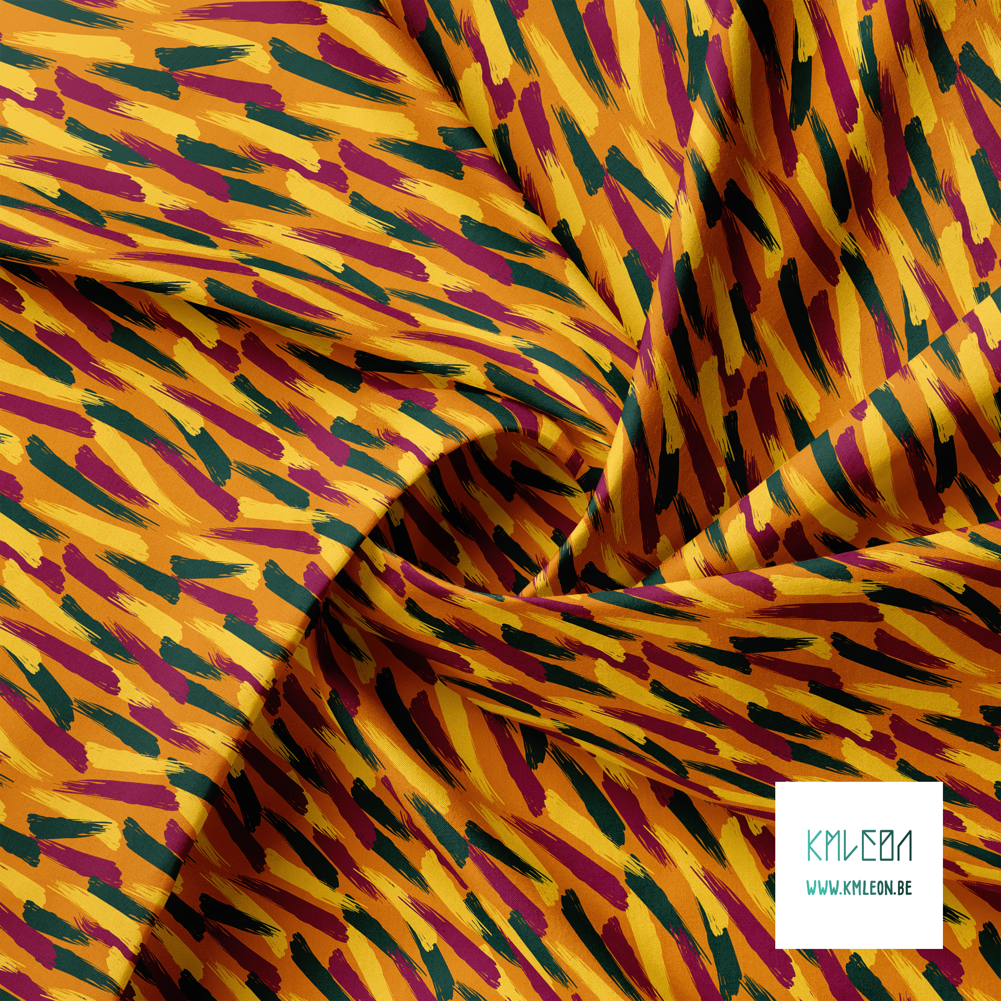 Groene, gele en paarse penseelstreken stof
