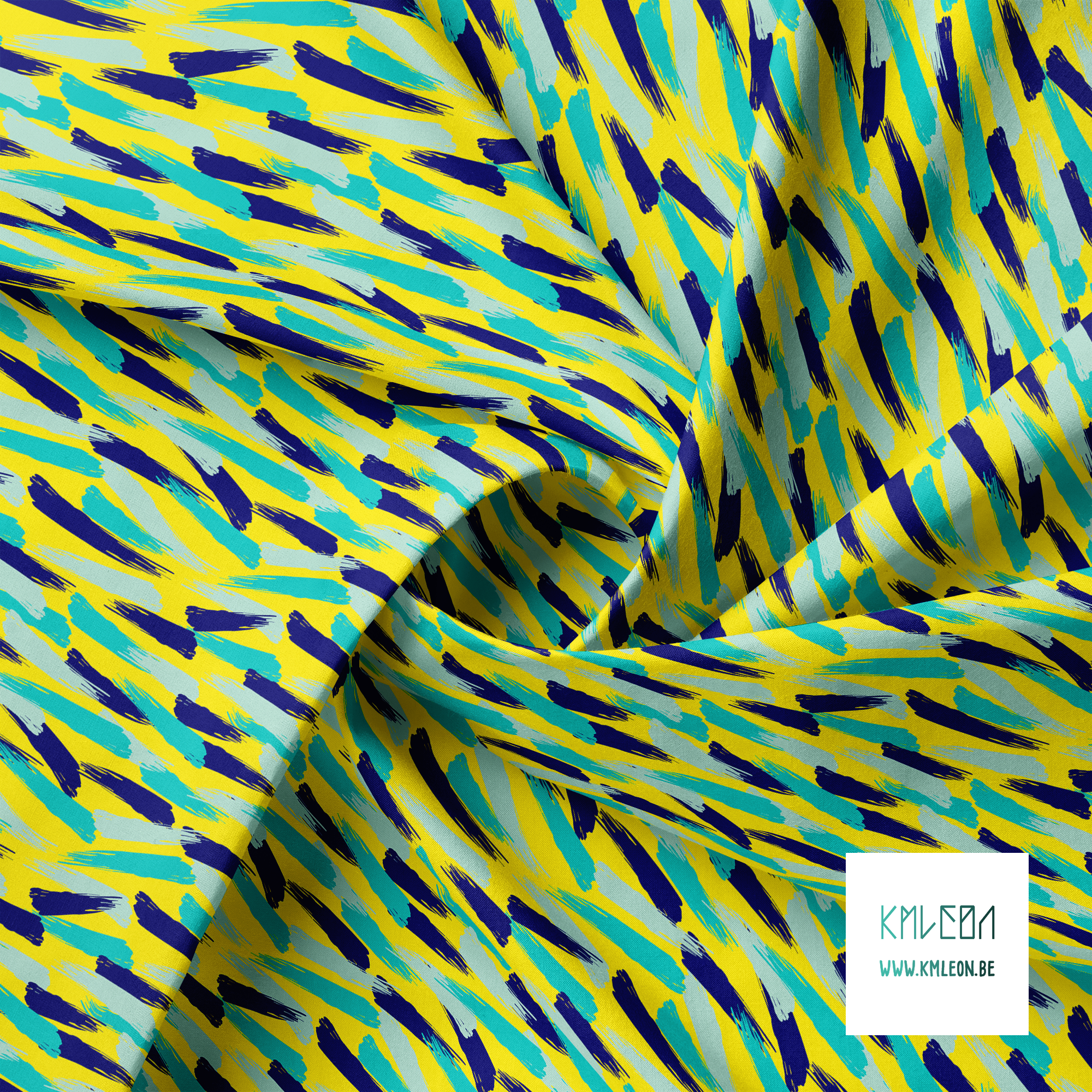 Blauwe, blauwgroene en muntgroene penseelstreken stof