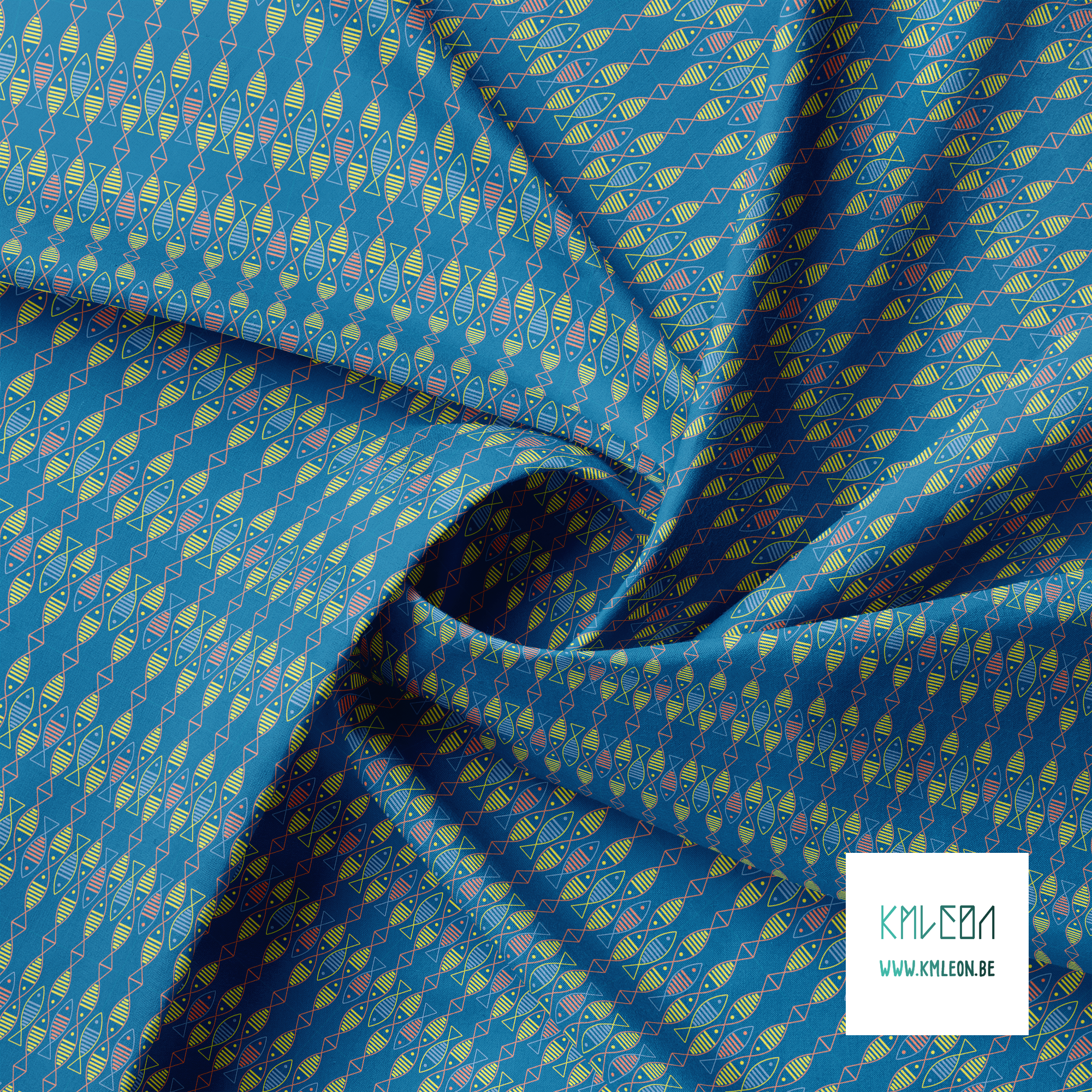 Gele, roze en blauwe vissen stof