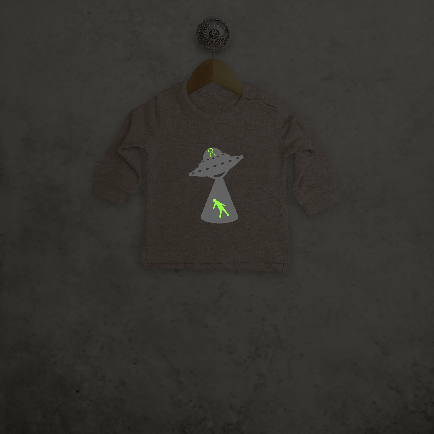 Alien ontvoering glow in the dark baby trui