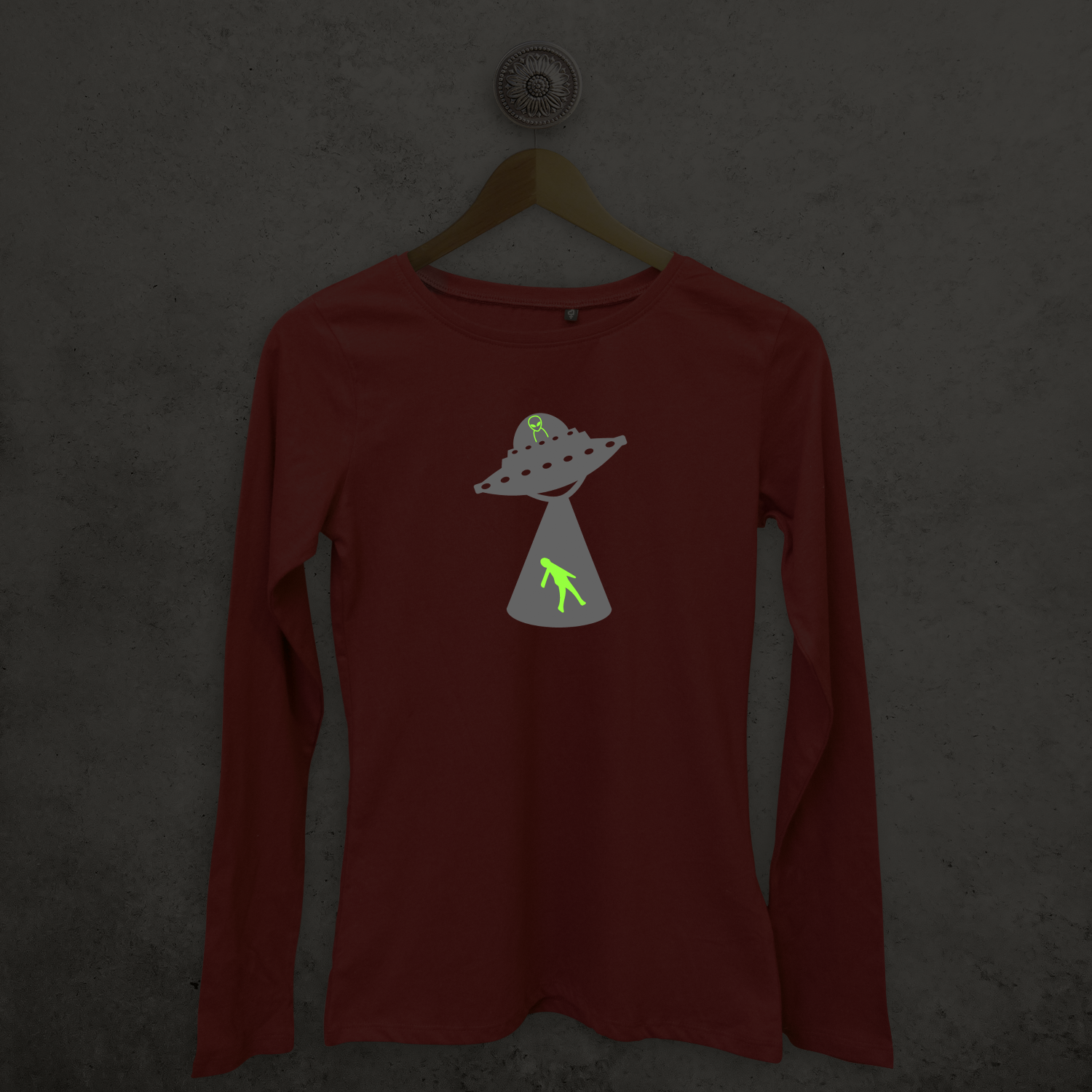 Alien ontvoering glow in the dark volwassene shirt met lange mouwen