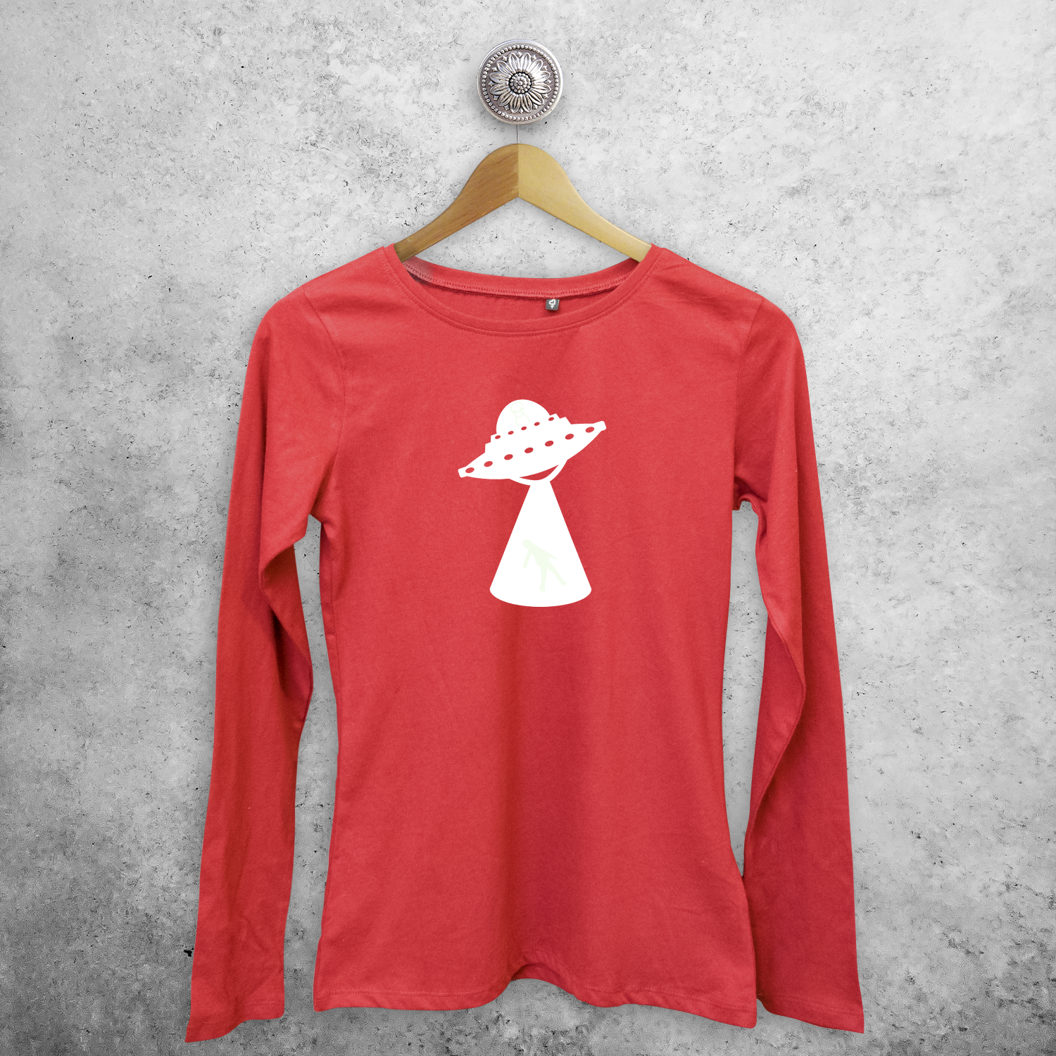 Alien ontvoering glow in the dark volwassene shirt met lange mouwen