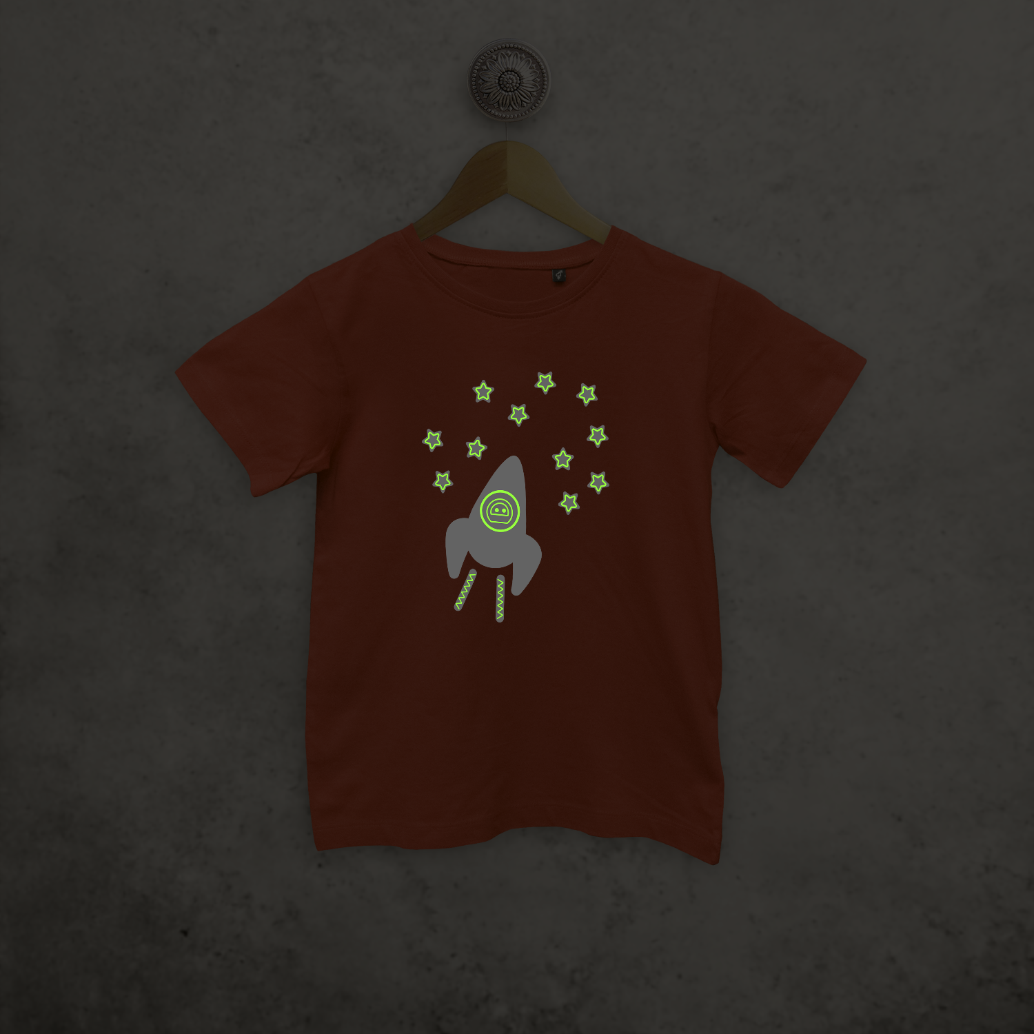 Astronaut glow in the dark kind shirt met korte mouwen