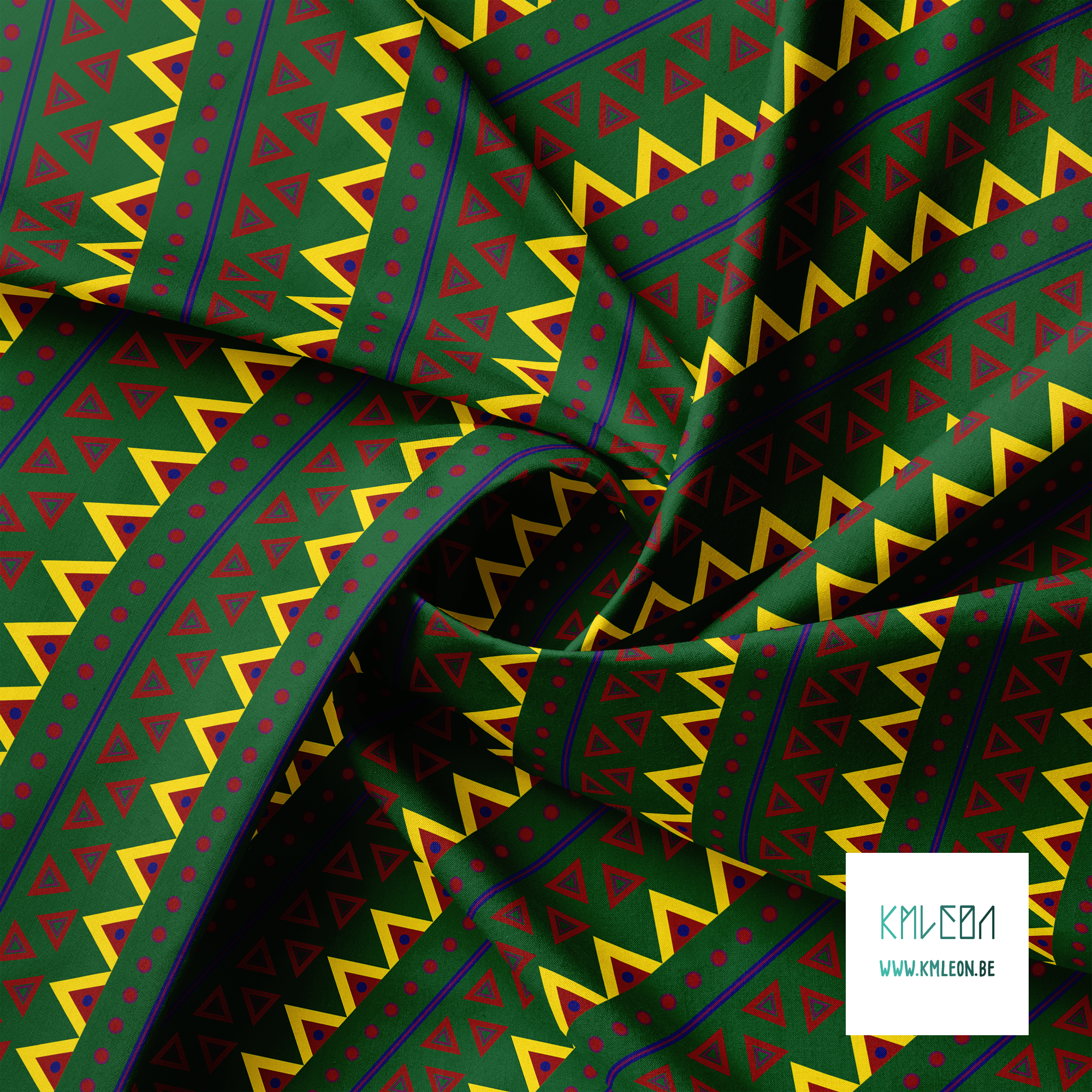 Gele, rode, paarse en blauwe cirkels en driehoeken stof