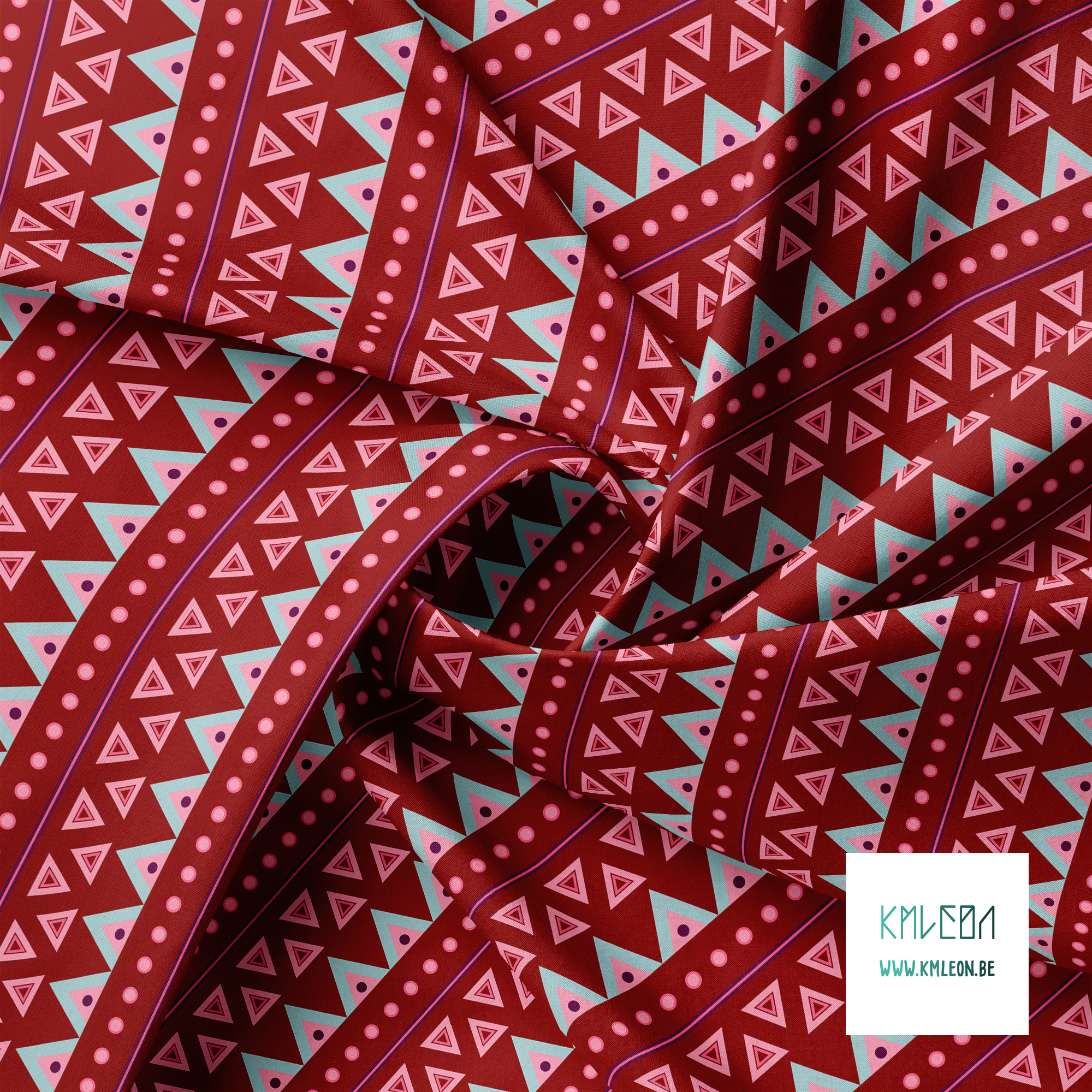 Roze, paarse en blauwe cirkels en driehoeken stof