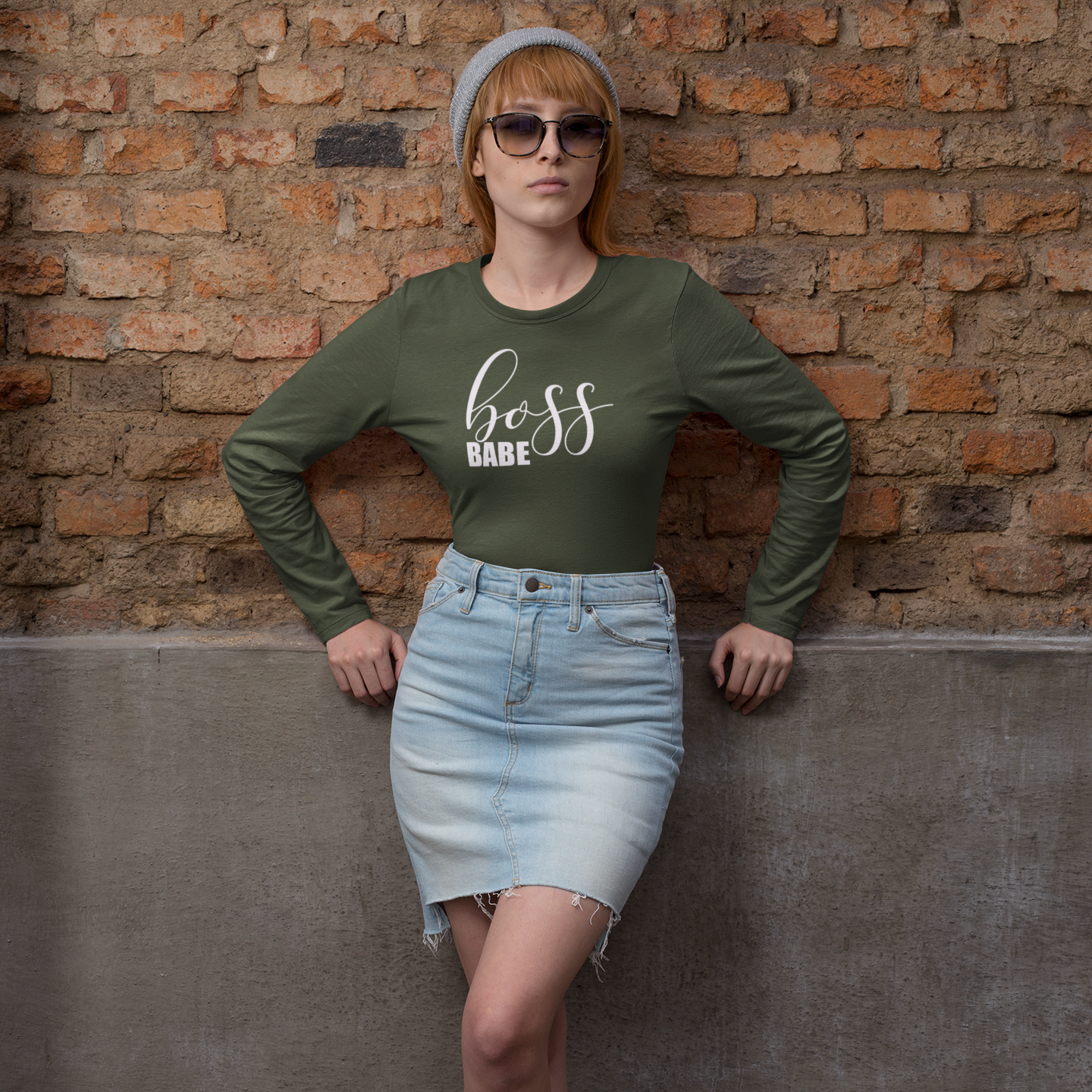 'Boss babe' volwassene shirt met lange mouwen
