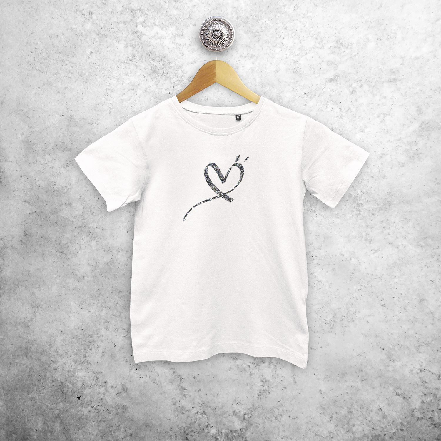 Glitter hart kind shirt met korte mouwen