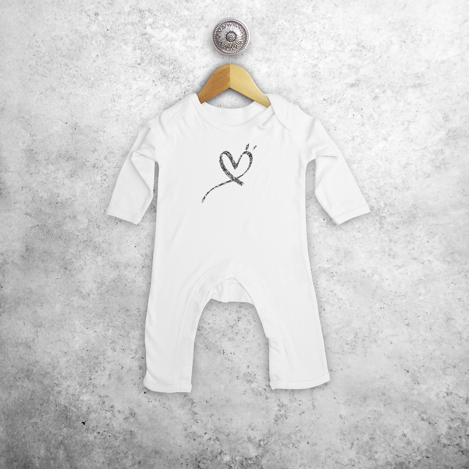 Glitter hart baby romper met lange mouwen