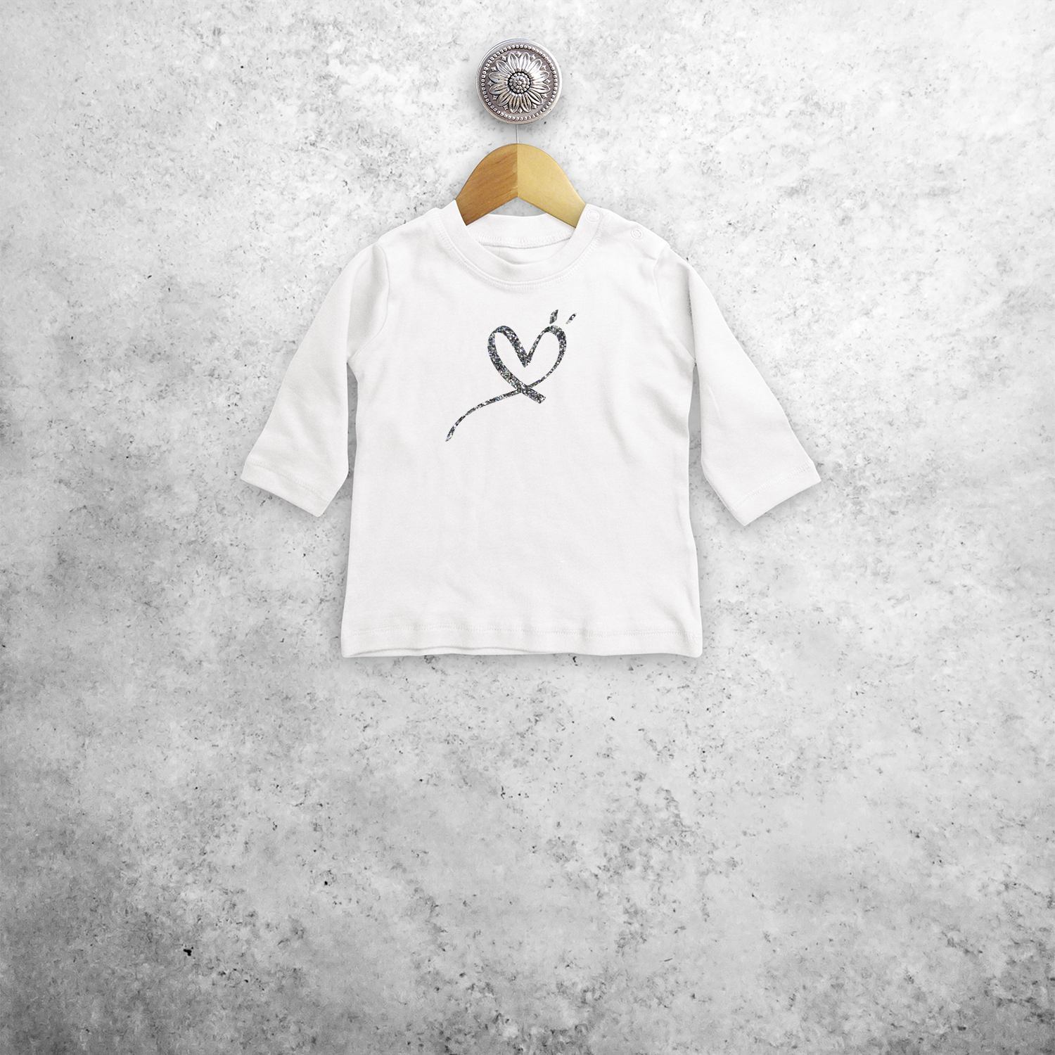 Glitter hart baby shirt met lange mouwen