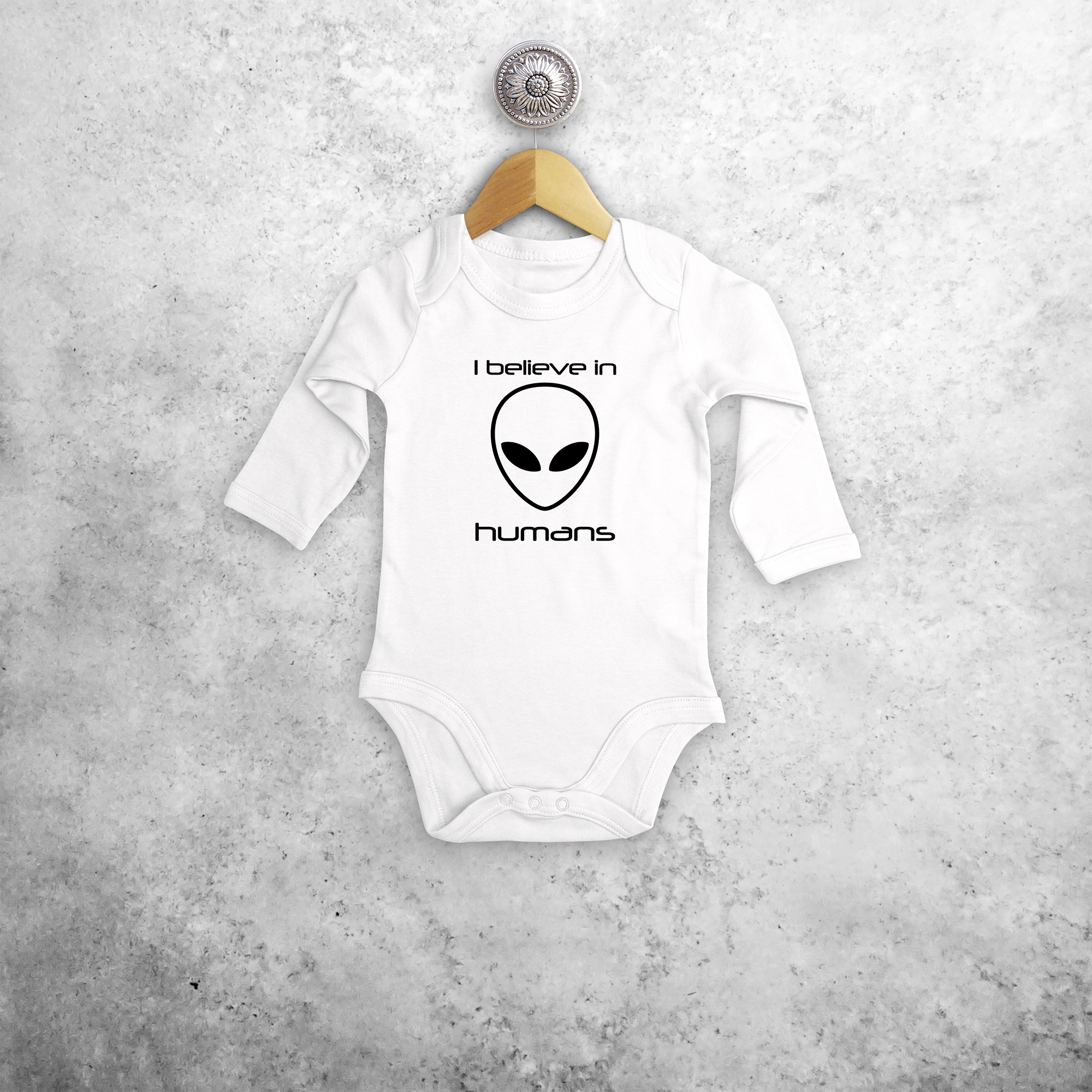 'I believe in humans' baby longsleeve bodysuit