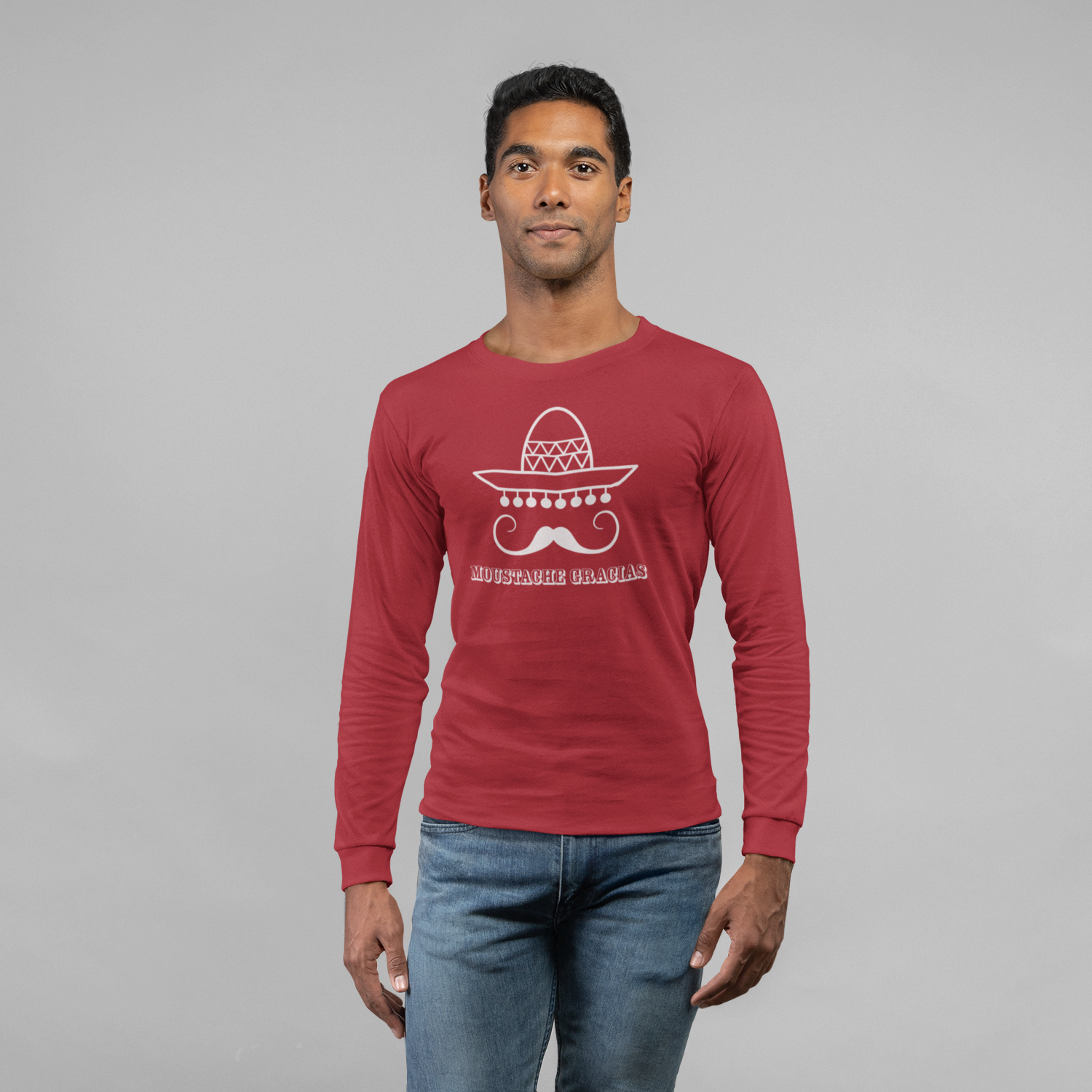 'Moustache gracias' volwassene shirt met lange mouwen