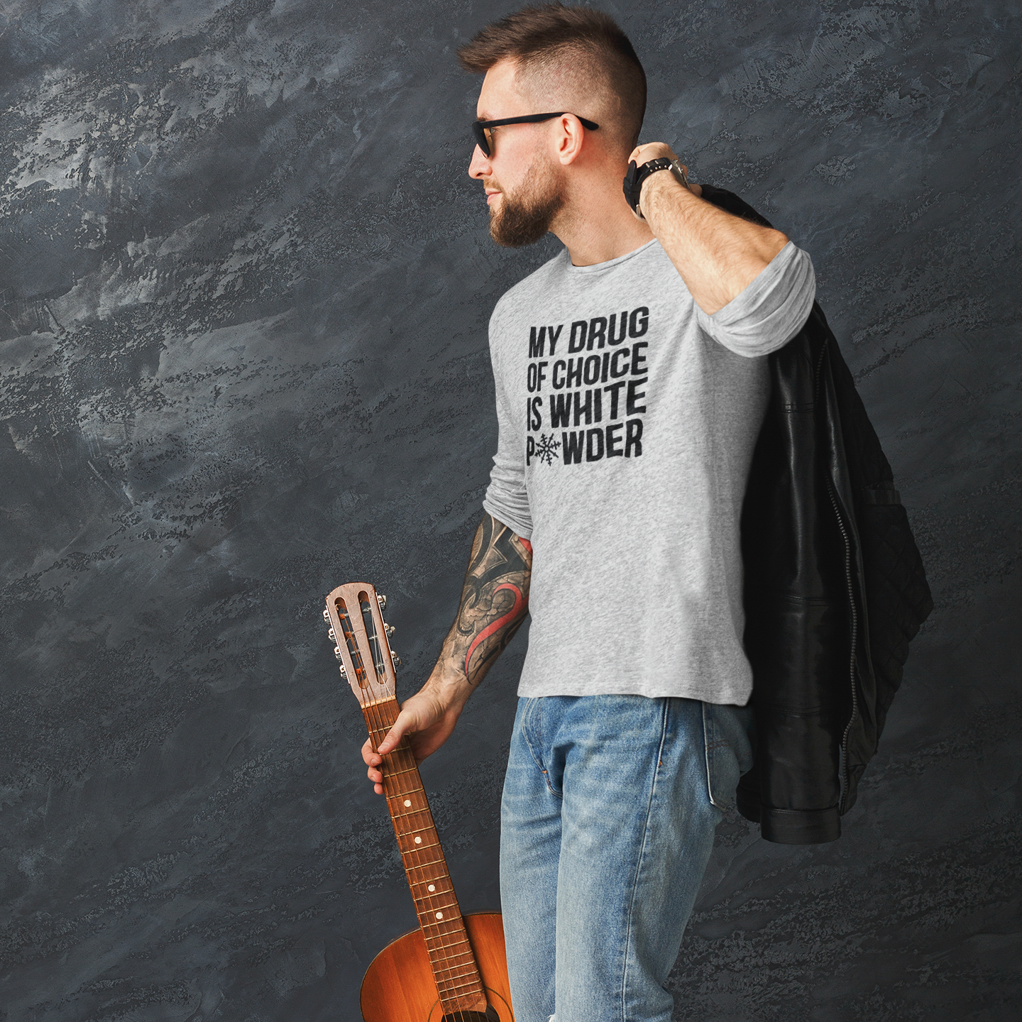 'My drug of choice is white powder' volwassene shirt met lange mouwen