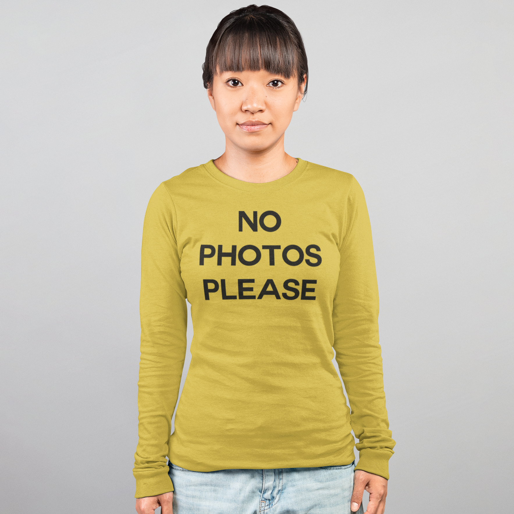 'No photos please' volwassene shirt met lange mouwen