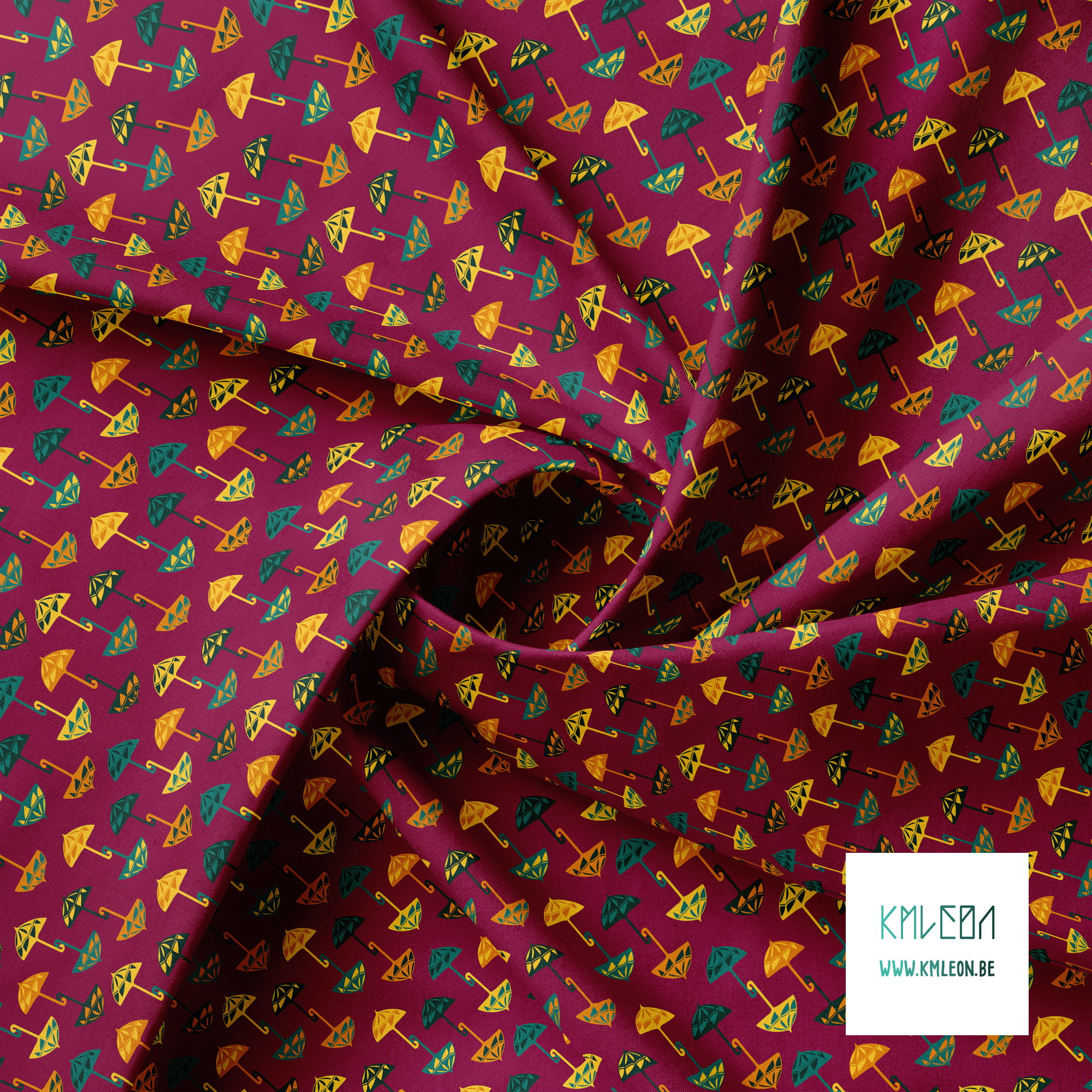 Gele, groene en oranje paraplu's stof