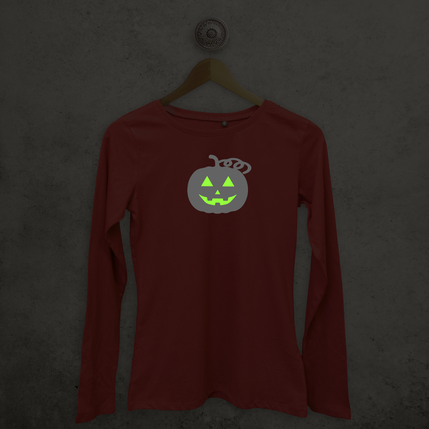 Pompoen glow in the dark volwassene shirt met lange mouwen