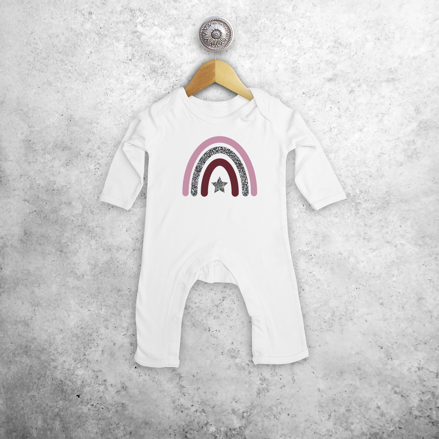 Glitter regenboog baby romper met lange mouwen