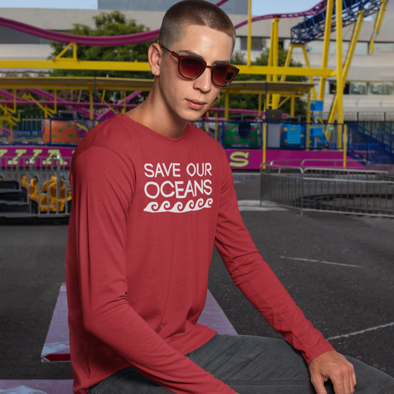 'Save our oceans' volwassene shirt met lange mouwen