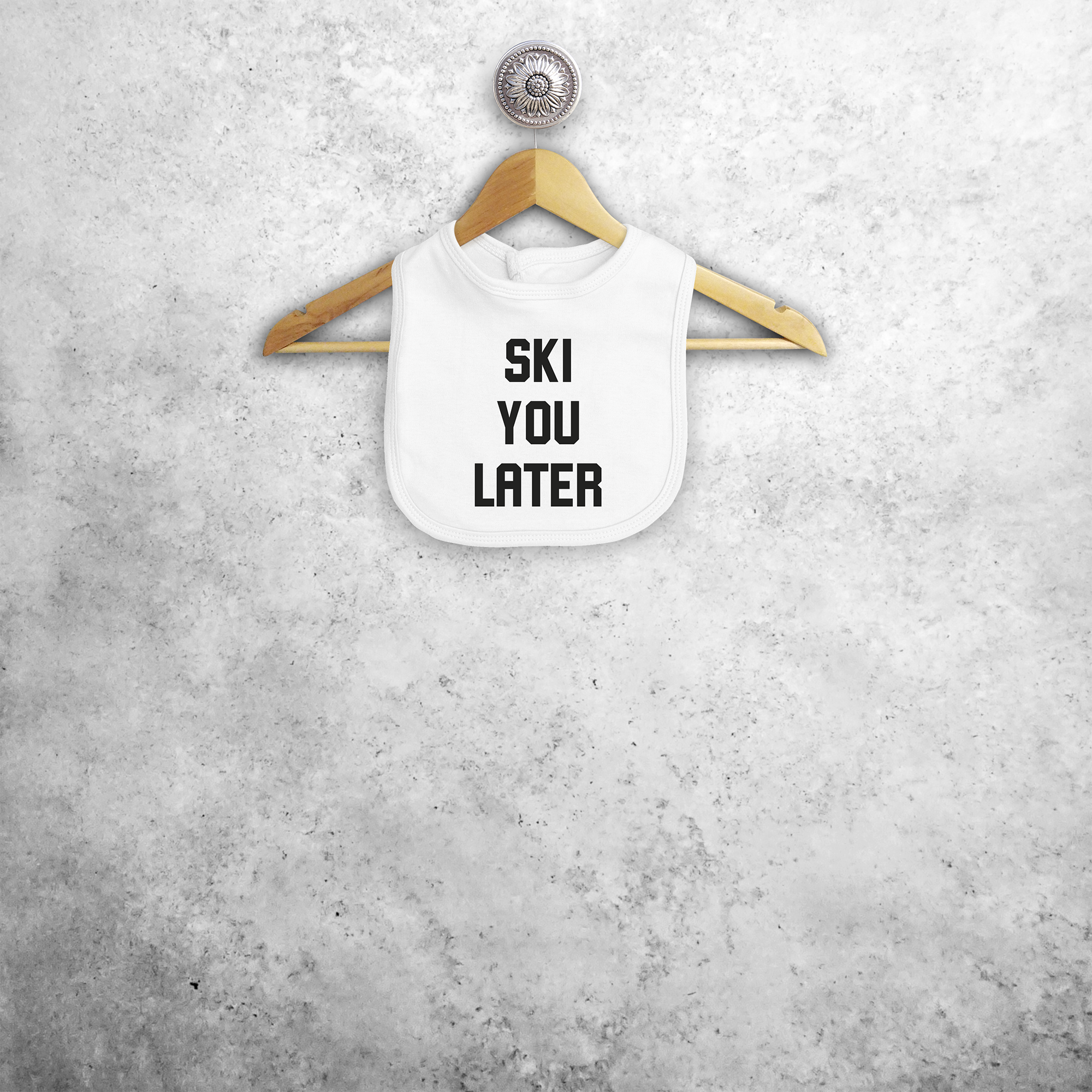 Baby or toddler bib, with ‘Ski you later’ print by KMLeon.