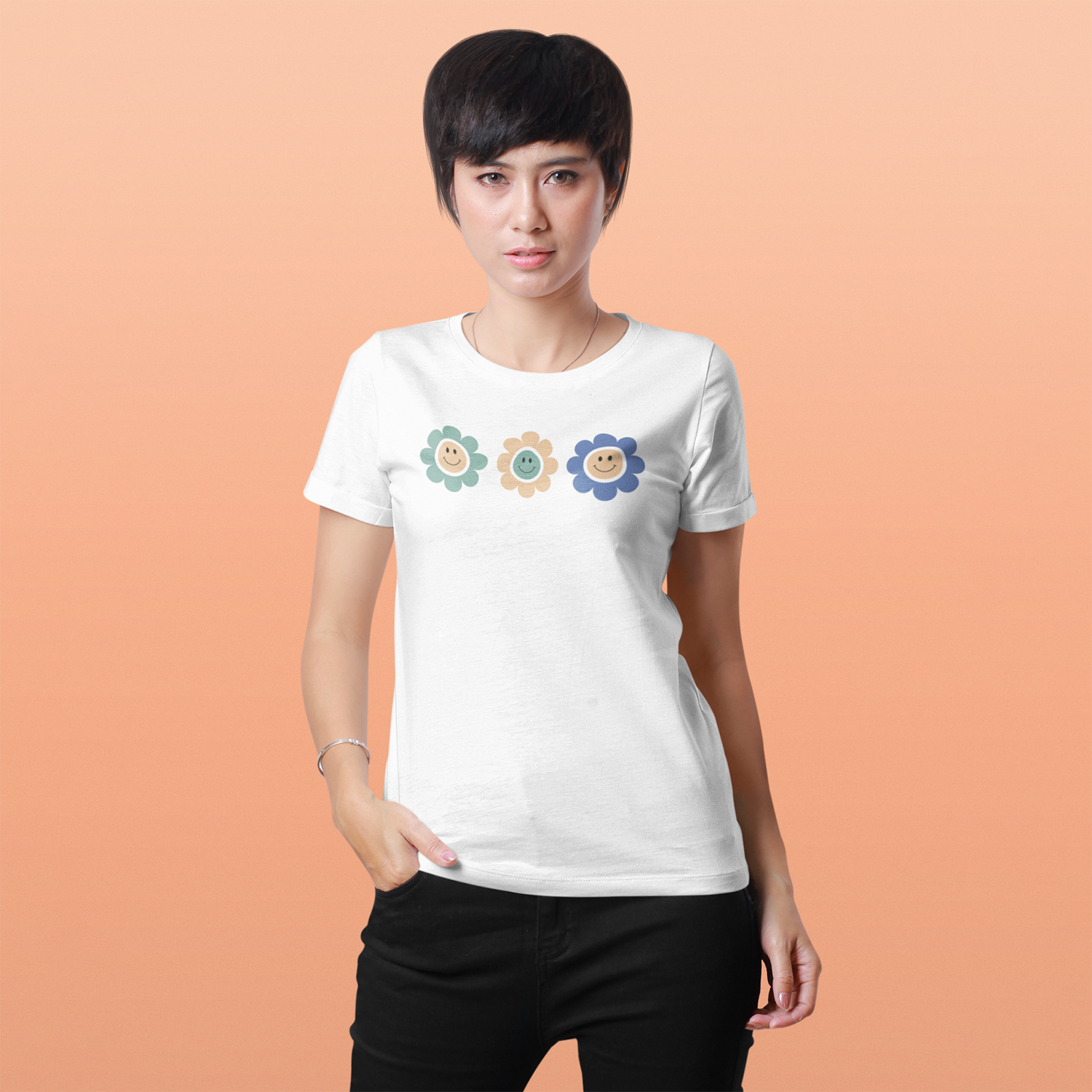 Smiley bloemen volwassene shirt
